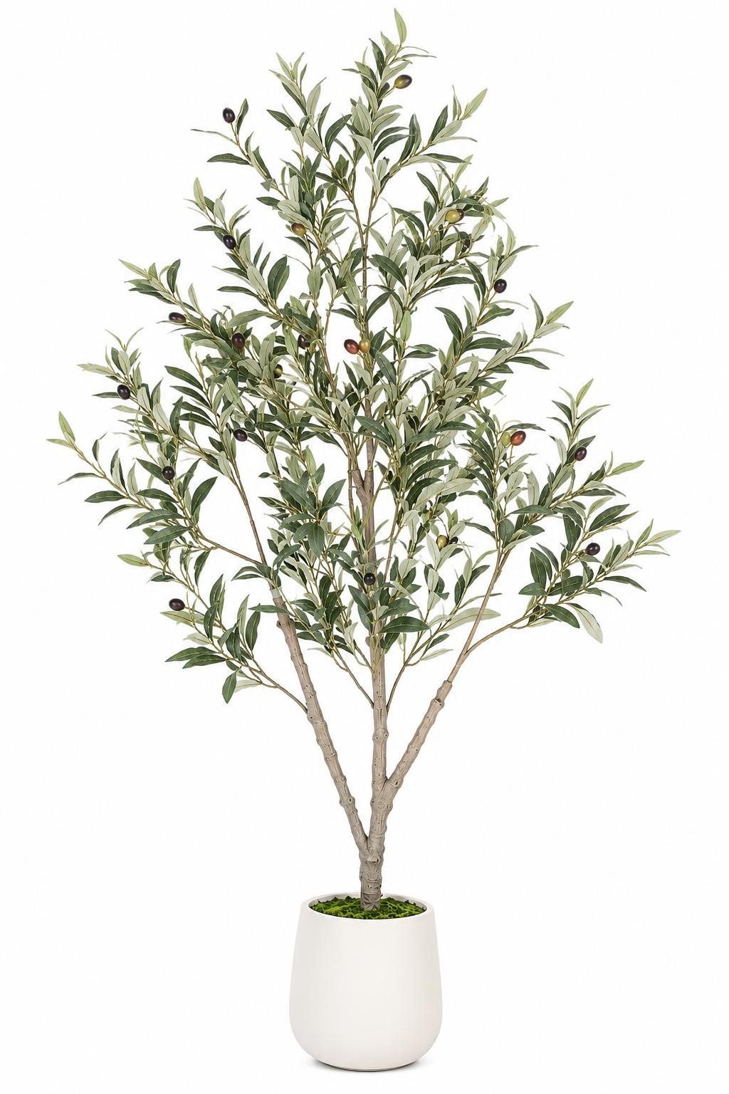 Kunstbaum Künstlicher Olivenbaum 150 cm mit weißem Pflanztopf, Kunstpflanze mit dekorativem Moos, realistischer Kunstbaum & Dekobaum mit …