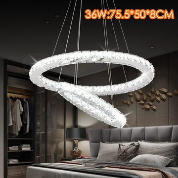 oyajia Deckenleuchte 36W/60W LED Deckenlampe, Kristall Kronleuchter Oval Ring Pendelleuchte, LED fest integriert, Kaltweiß/Naturweiß/Warmweiß, Dimmbar mit Fernbedienung, für Wohnzimmer Schlafzimmer Restaurant Hotel