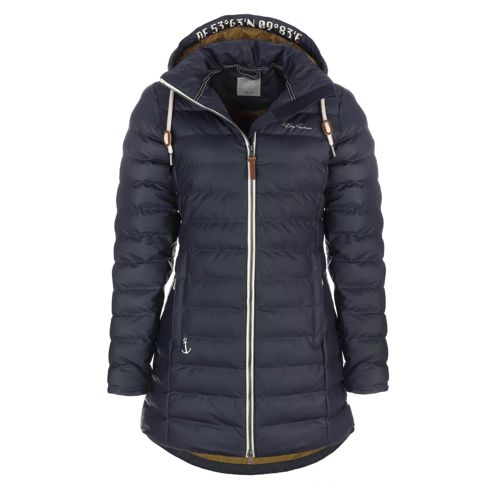 Dry Fashion Regenmantel navy Damen gesteppt PU-Mantel und Danzig wasserdicht Outdoor-Jacke wind- 