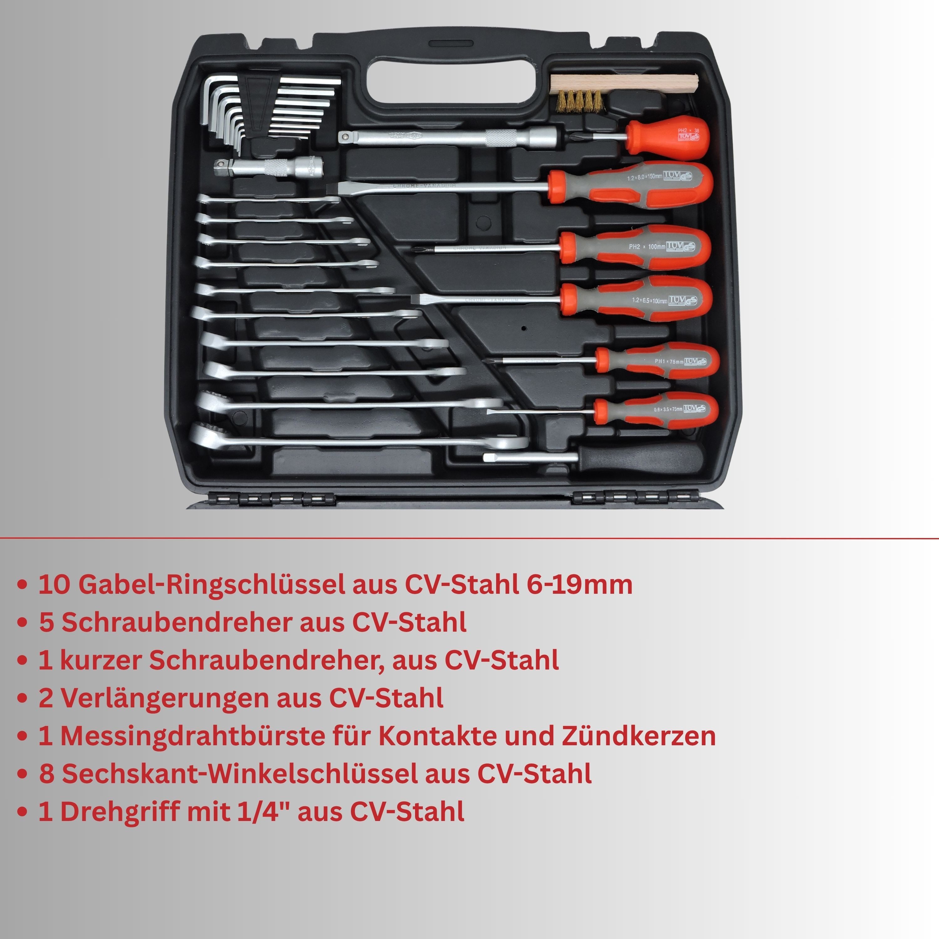 FAMEX Werkzeugset 144-50 Werkzeugkoffer bestückt, (Werkzeugkasten, 89-tlg., Werkzeugkiste), Werkzeug Satz, CV Stahl, Auto