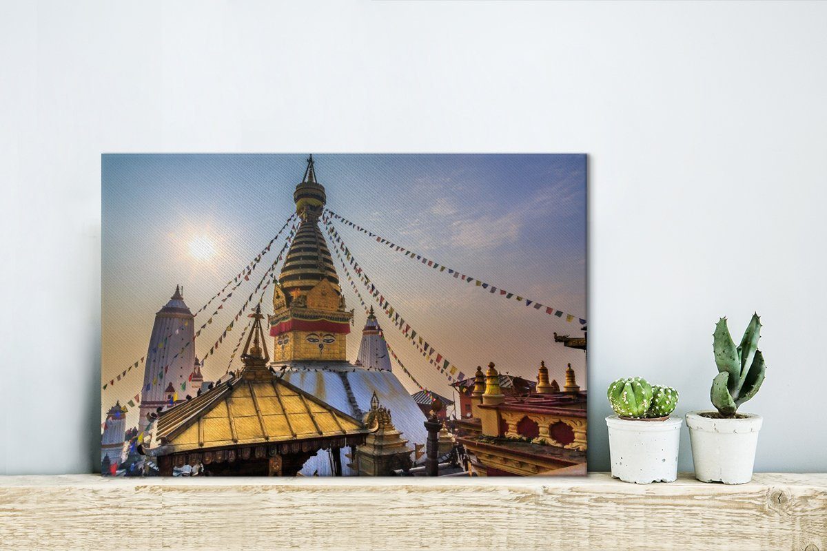 Leinwandbild St), mit Swayambhunath-Tempels 30x20 des Himmel, Nepal in OneMillionCanvasses® Leinwandbilder, Aufhängefertig, (1 Wandbild cm Foto farbigem Wanddeko,