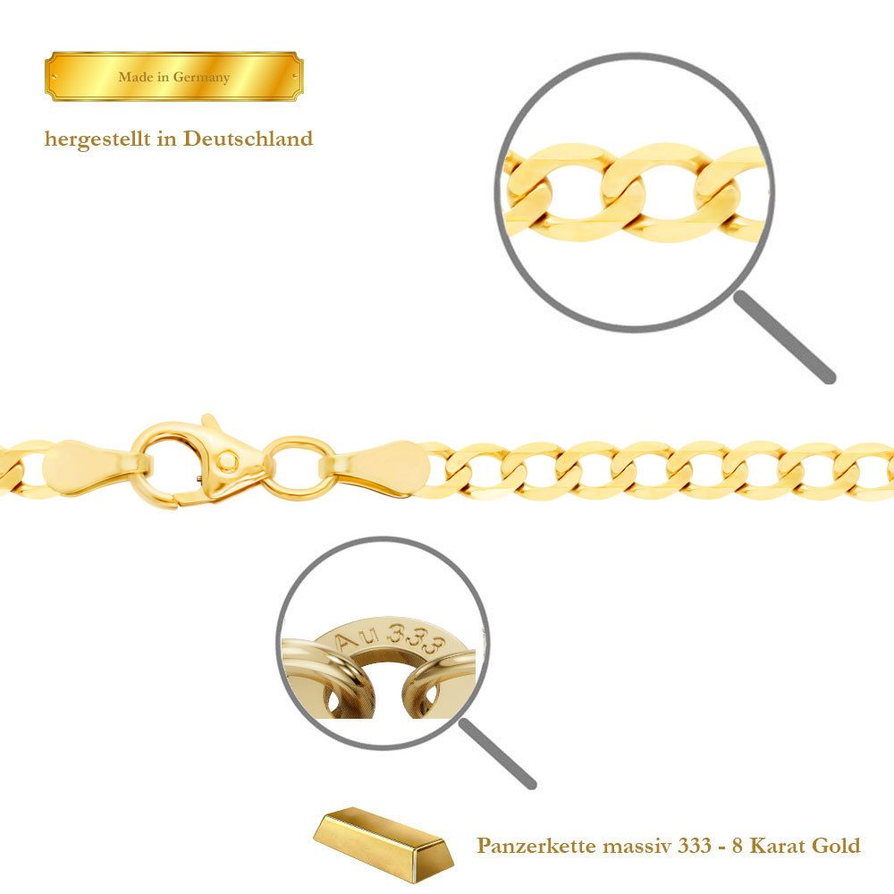 HOPLO Panzerkette Goldkette Panzerkette Länge 19cm - Breite 3,3mm weit - 333-8 Karatol, Made in Germany – Bild 4 von 5