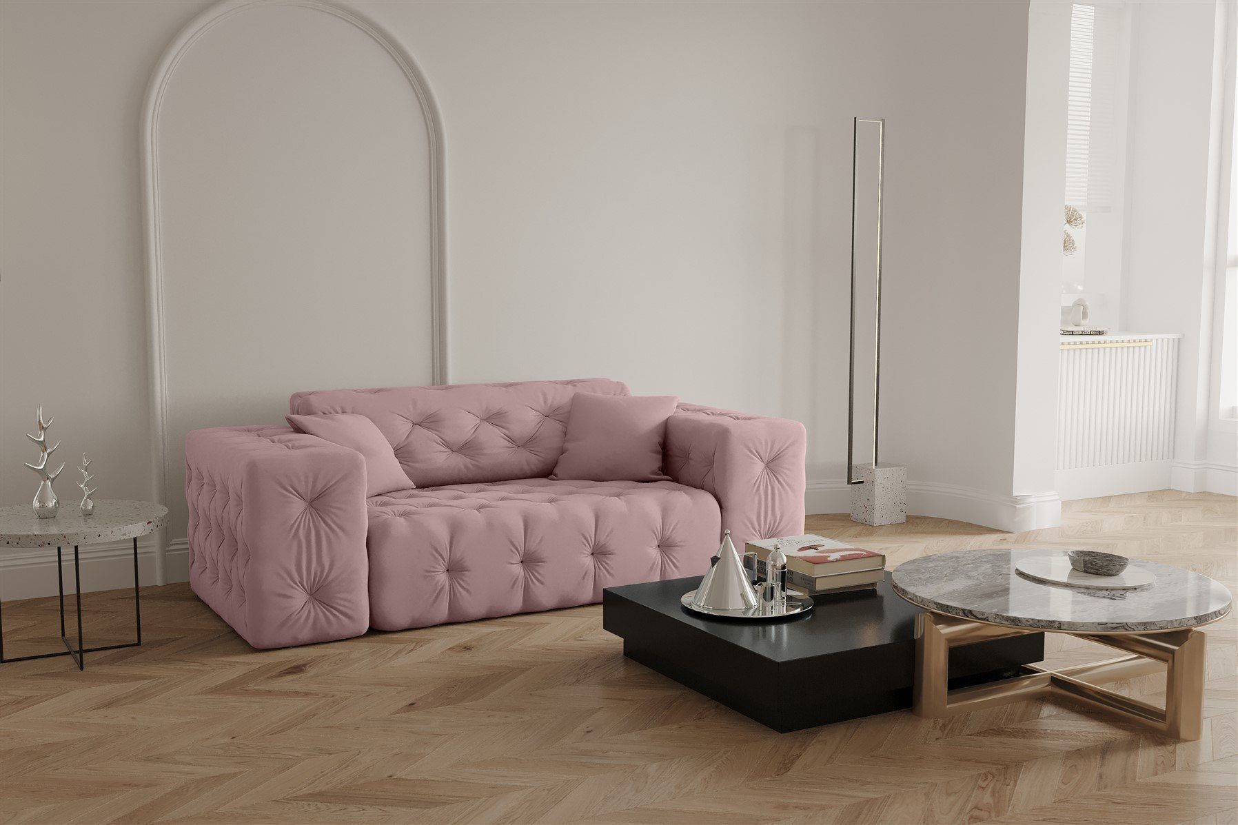 Fun Möbel Sofa Sofa Designersofa CHANTAL 2-Sitzer in Stoff Opera Velvet Pink