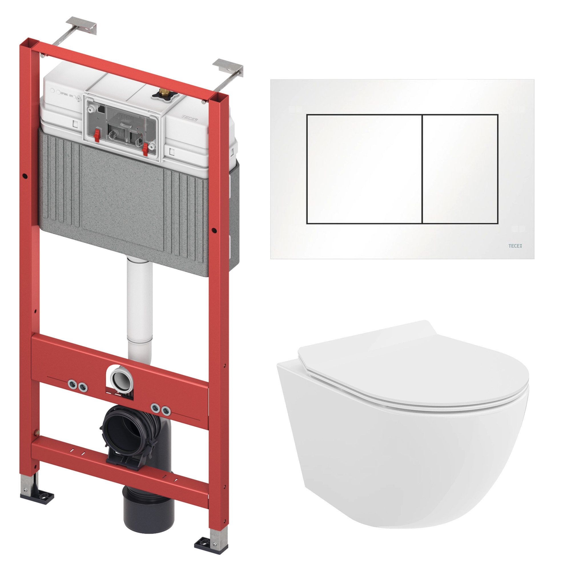 Tiefspül-WC WC SET: Vorwandelement TECE +Toilette Weiß +Matte +Betätigungsplatte W