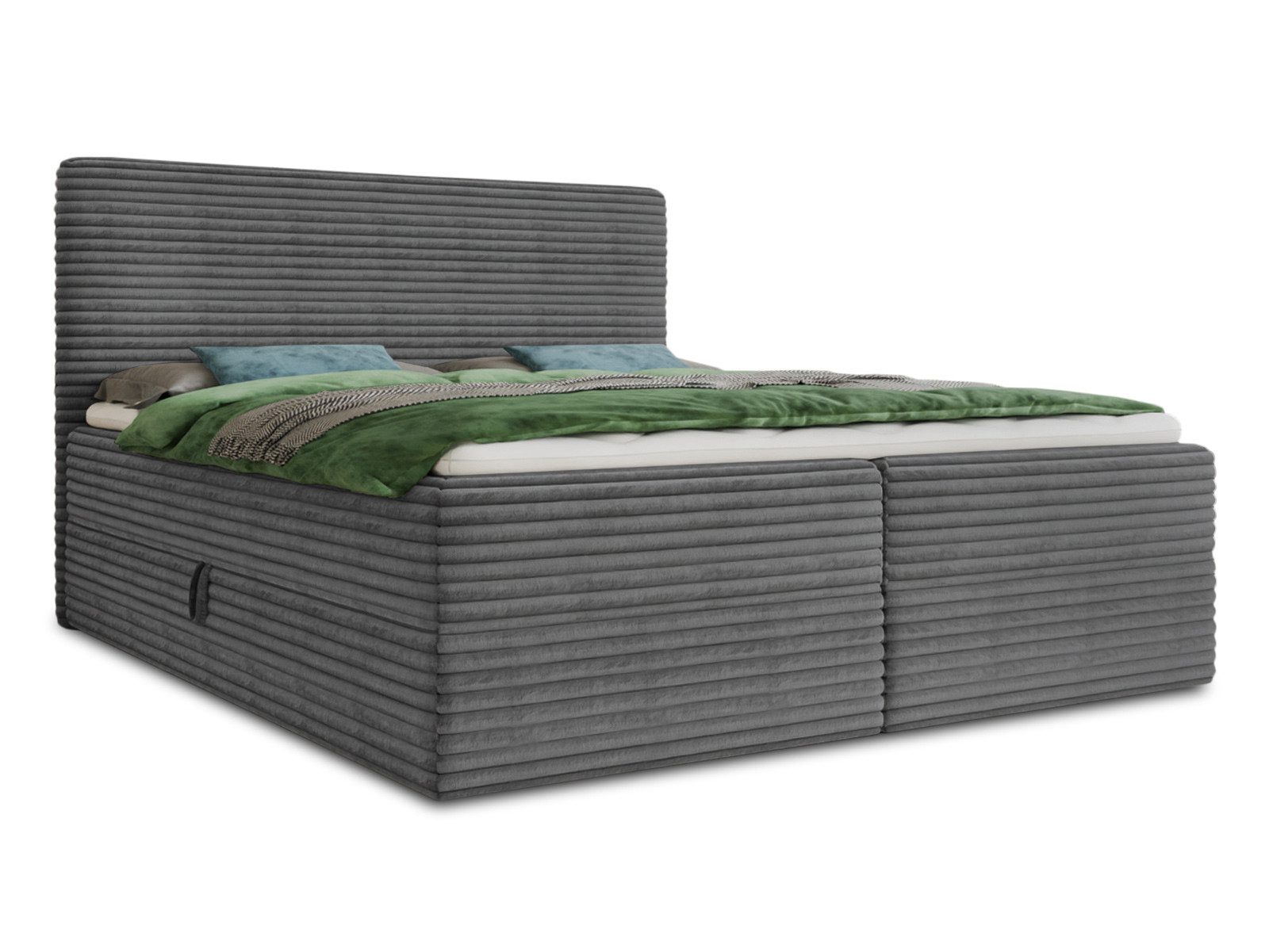Sofnet Boxbett Mollo (mit zwei Bettkästen, Bonell-Matratze und Topper), Doppelbett, Polsterbett mit Kopfteil, Boxspringbett, Cordstoff