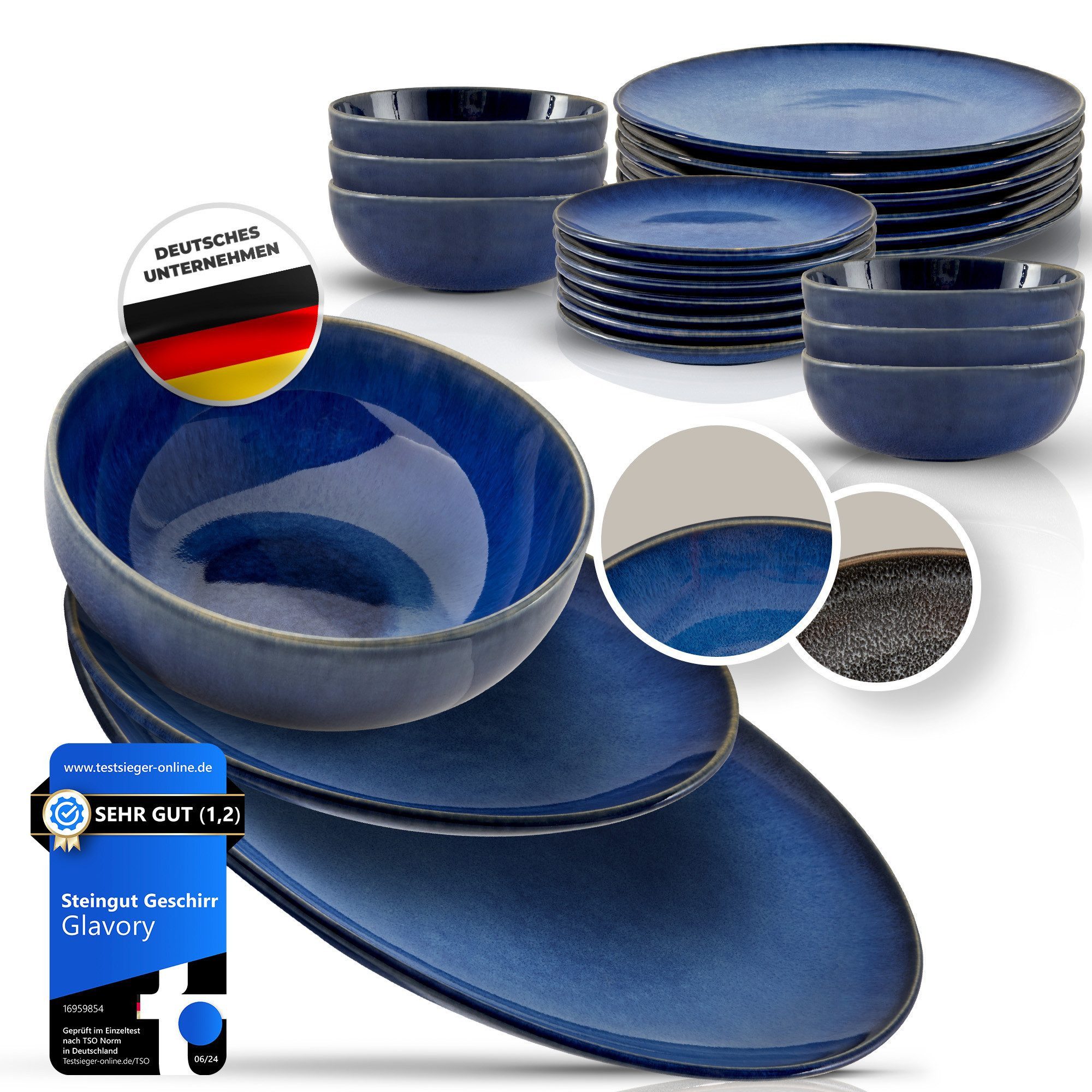 Glavory Geschirr-Set Eclipse - Steingut Geschirr Set - 18-teilig für 6 Personen Teller Set, 6 Personen, spülmaschinenfest und mikrowellengeeignet, Geschenkverpackung