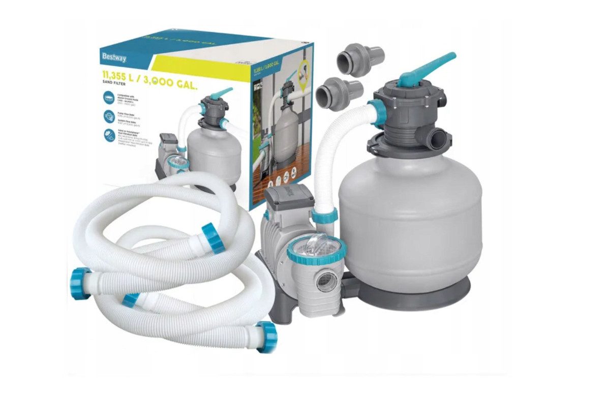 Bestway Sandfilteranlage Sandpumpe, Sandfilterpumpe, Poolpumpe, Sandfilteranlage, 6-Stufen-Regelventil, ChemConnect