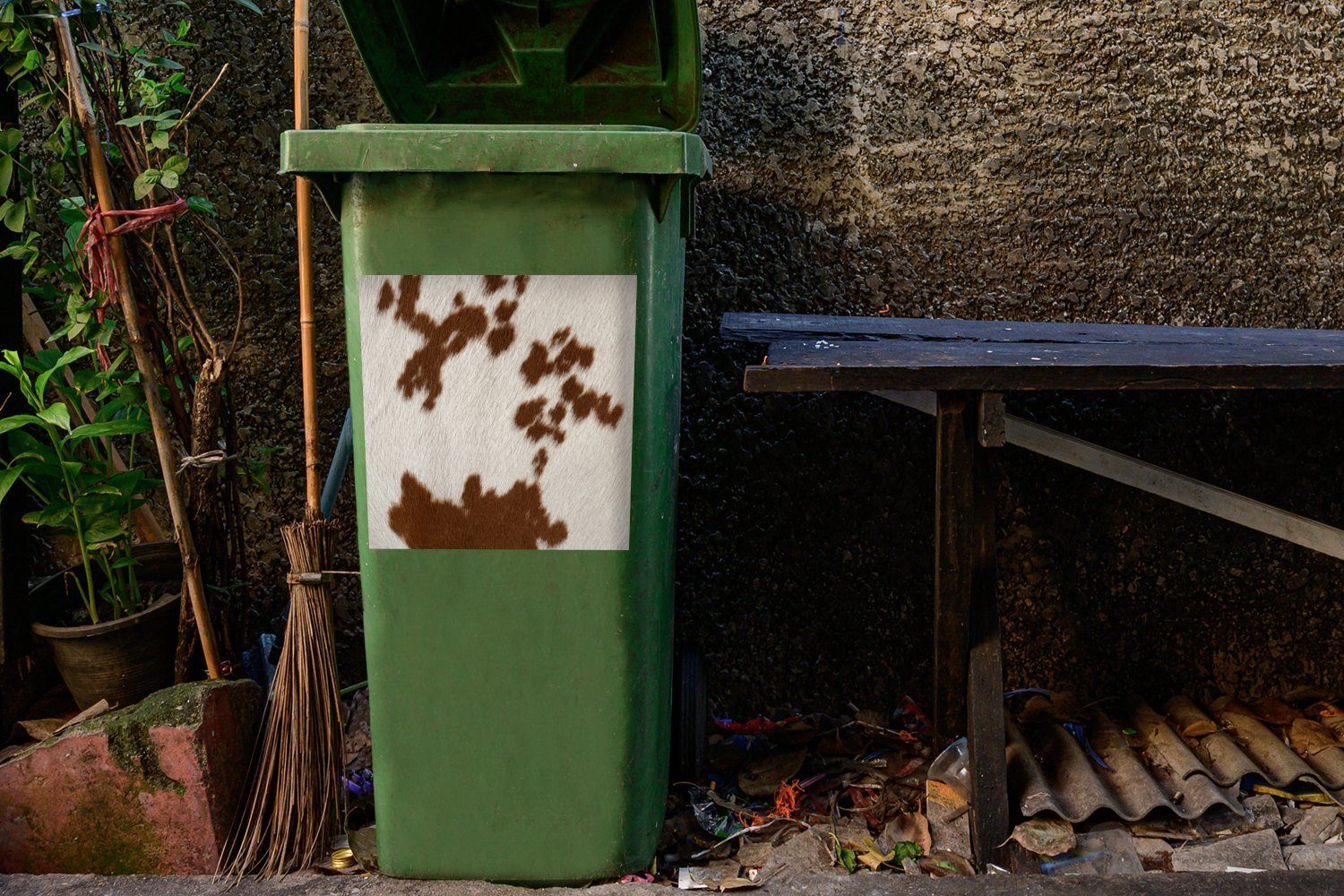 (1 Rindsleder rot-orangen Container, Sticker, Mülltonne, MuchoWow St), Abfalbehälter Tupfen mit Wandsticker Mülleimer-aufkleber,
