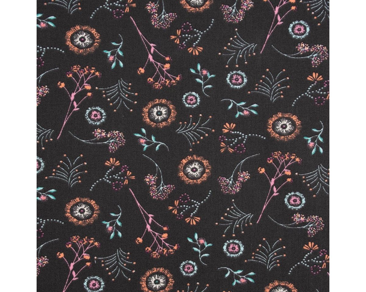 Thumbnail - SCHÖNER LEBEN. Stoff Baumwollstoff Flowers Mini Blumen schwarz bunt 1,40m Breite, pflegeleicht