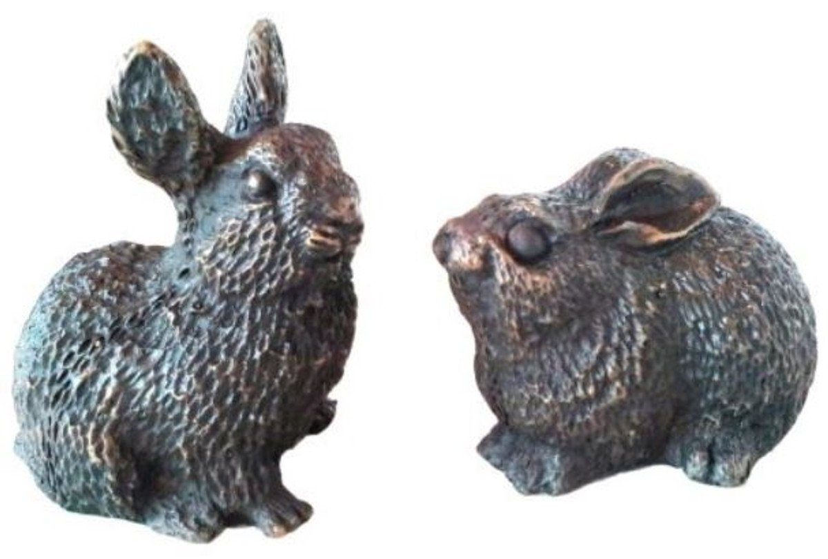 Dekofigur Luxus Deko Bronze Hasen 10 x 6 x H. 9 cm - Bronzefiguren Set