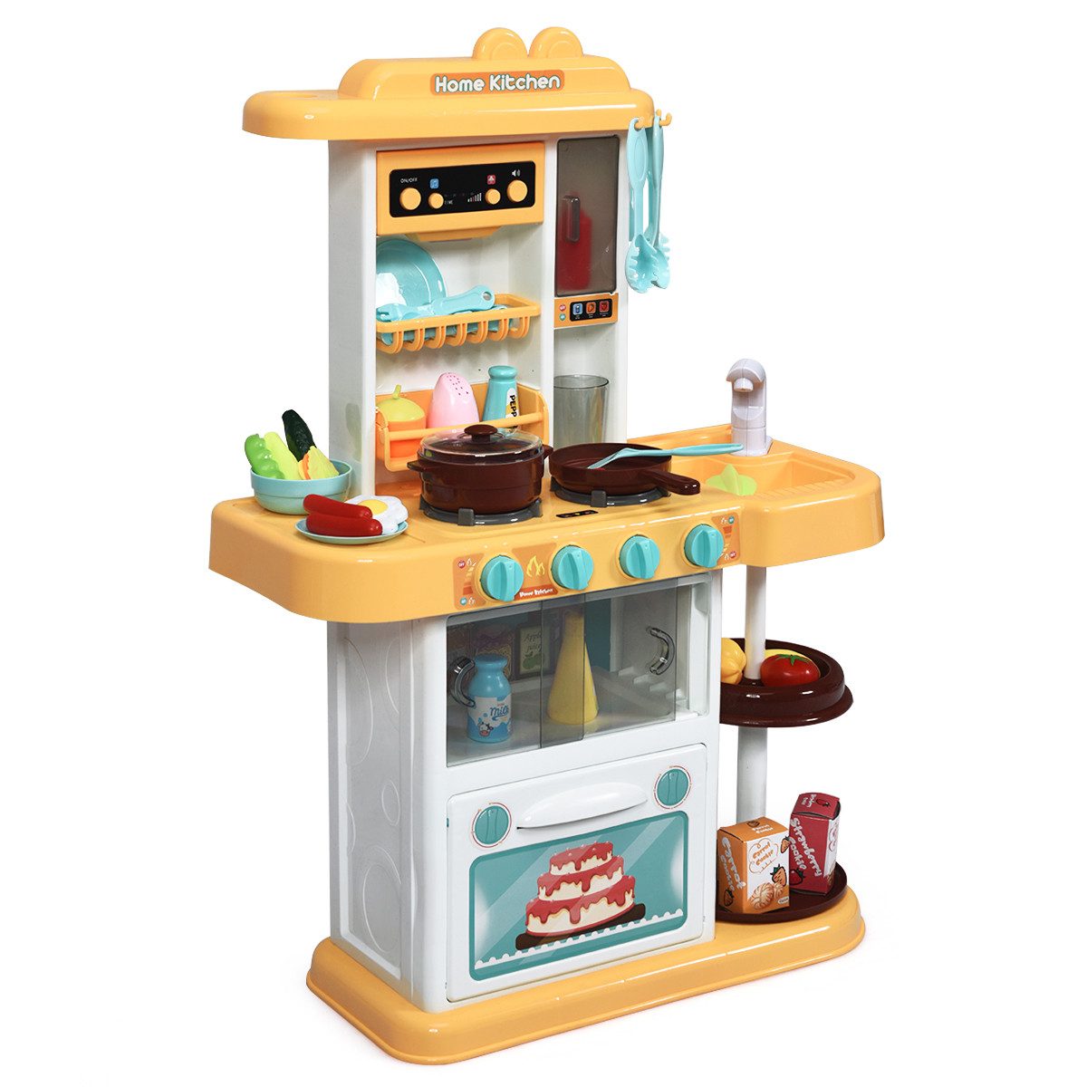 COSTWAY Spielküche Kinderküche, mit Spieluhr, Lichtern & 38 STK. Zubehör
