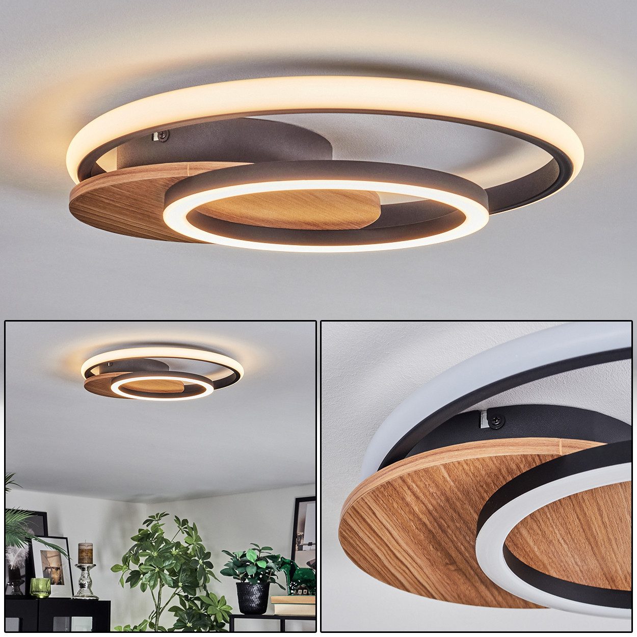 hofstein Deckenleuchte Deckenlampe aus Metall/Kunststoff in Holzoptik/Schwa günstig online kaufen