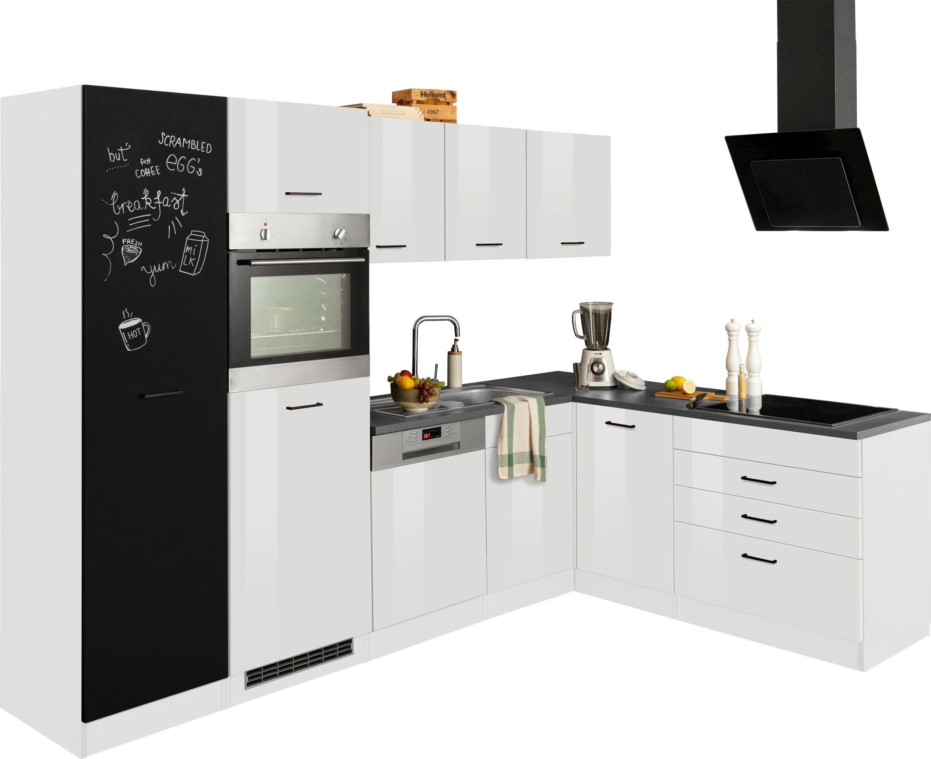 KOCHSTATION Küchenzeile KS-Trier, mit E-Geräten, Stellbreite 280/190 cm