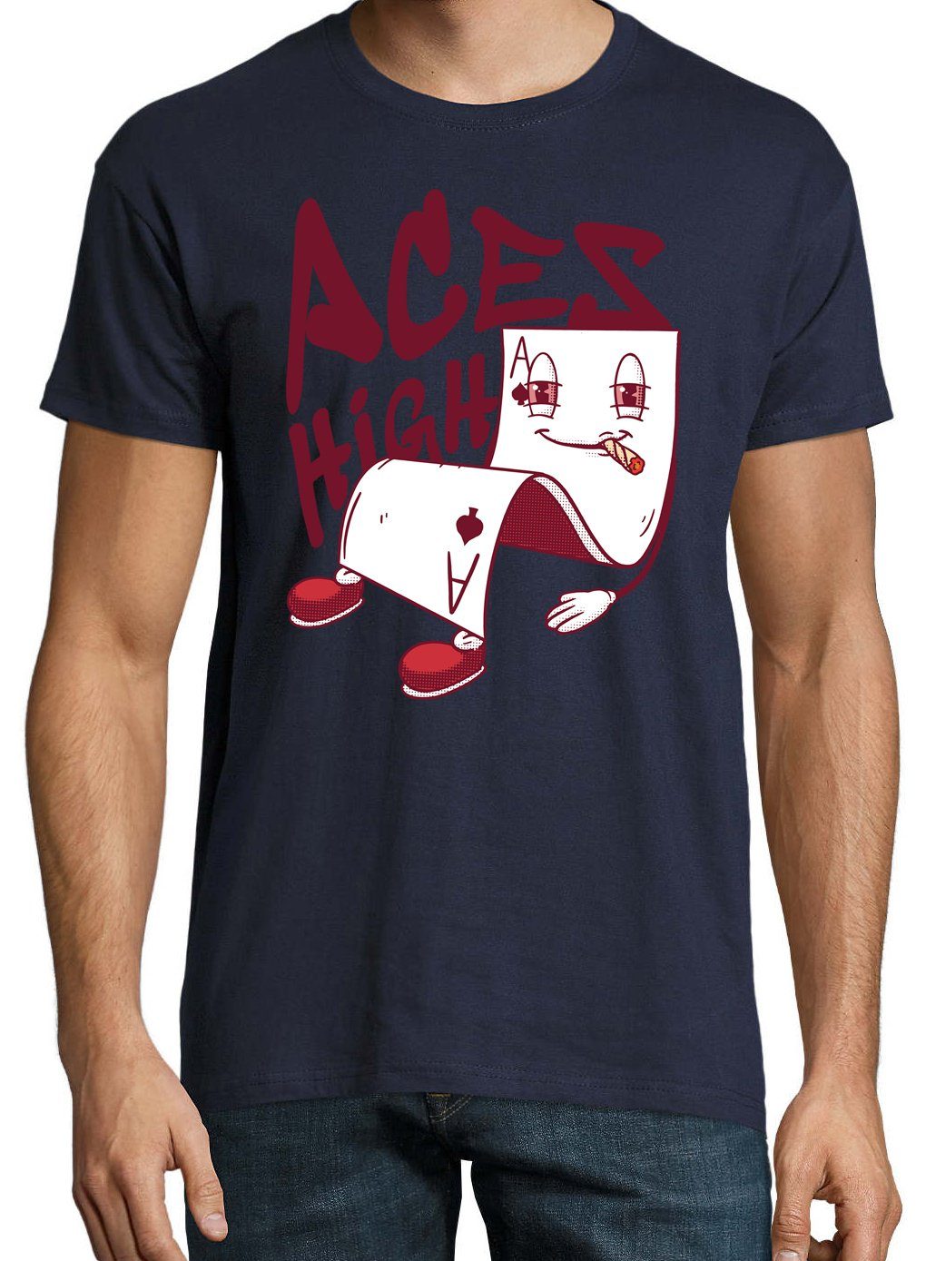 T-Shirt trendigem Herren High Navyblau Frontprint Aces Designz mit Youth Shirt