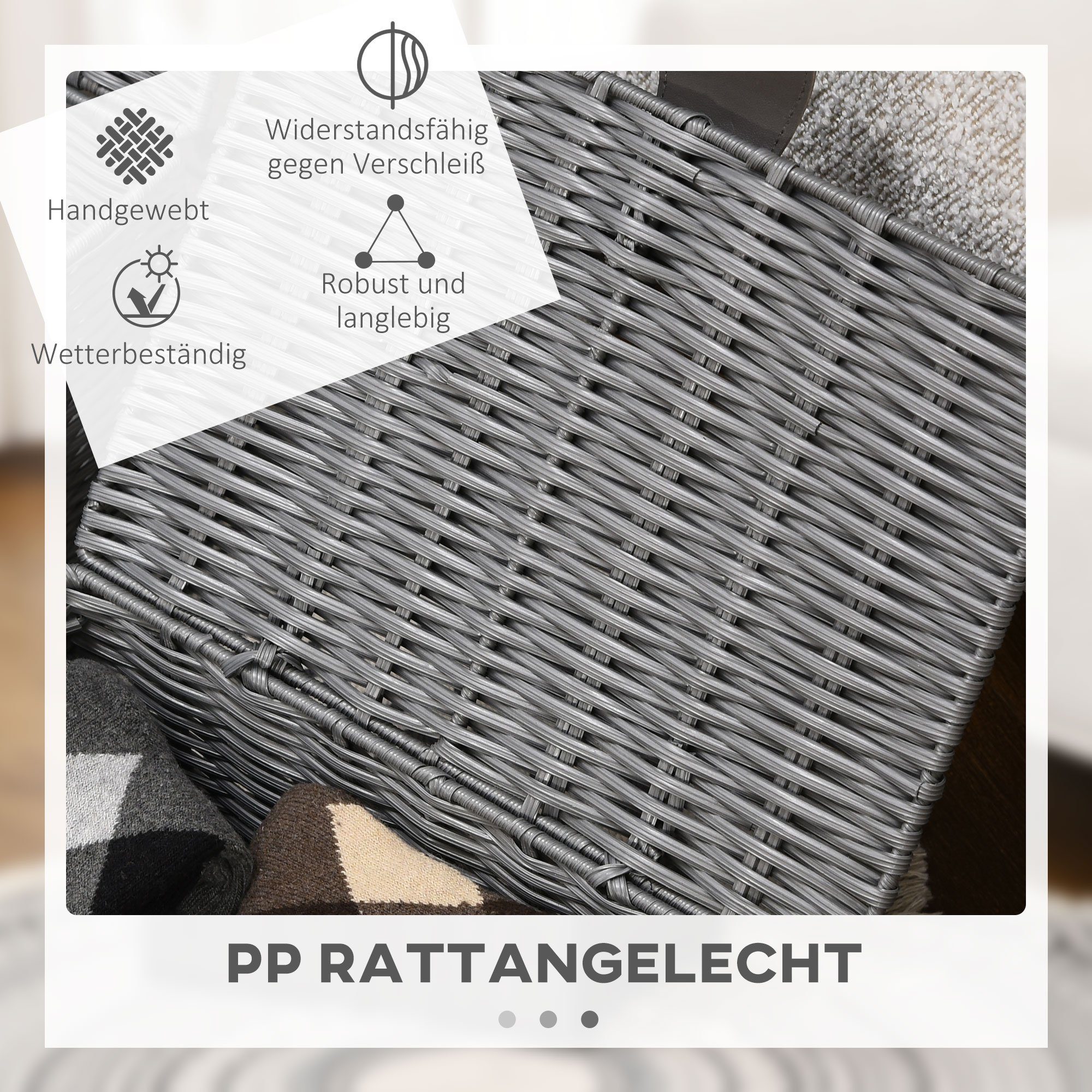 HOMCOM Aufbewahrungskorb 3er-Set Aufbewahrungsboxen mit Deckel und Schnallen (Ordnungsboxen, 3 St., Aufbewahrungskorb), Grau PP, Metall