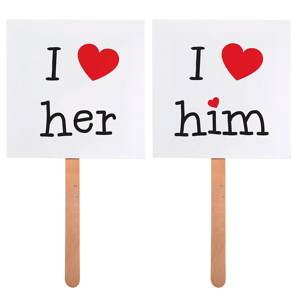 partydeco Fotohintergrund Foto-Booth Schilder Hochzeit I love her/I love him, Hochzeit