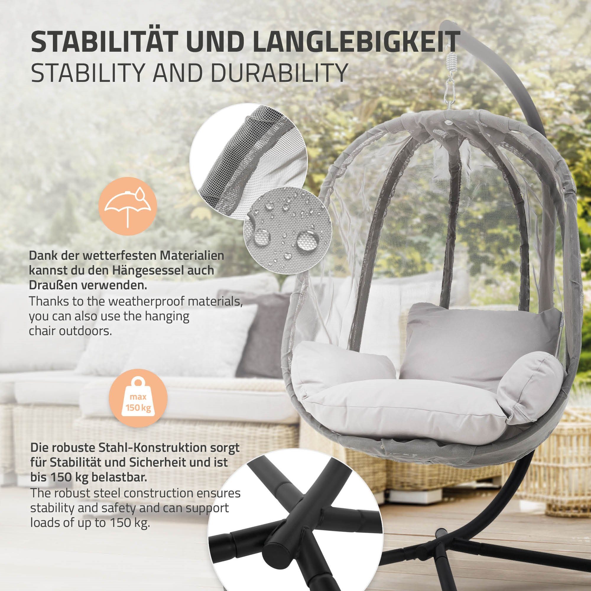 X-förmige & Basis Hängestuhl Hängeschaukel, ML-DESIGN Balkon Stahl & Grau Hängesessel Outdoor Hängekorb Gestell Indoor mit 177cm Garten