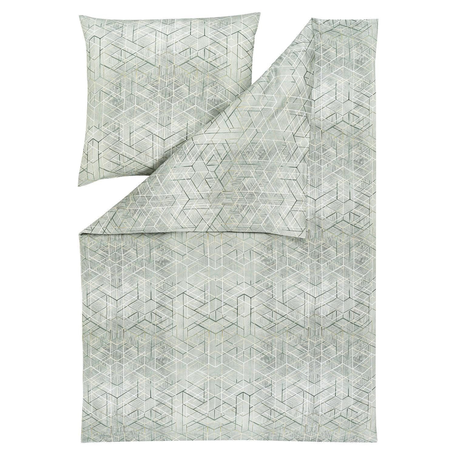 Bettwäsche Estella Mako Satin Bettwäsche Joaquin 7909-16 Geometrisch Grün 135x200