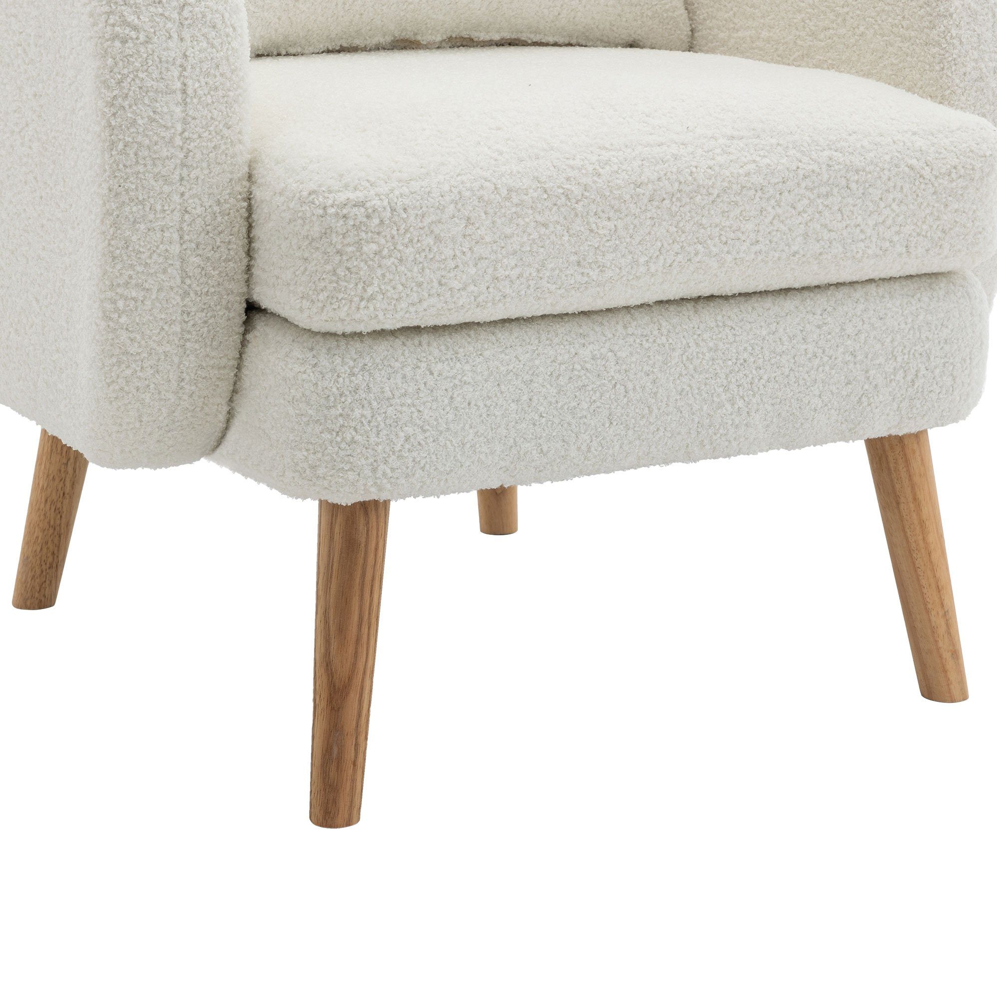 Merax Sessel mit Zierkissen und Massivholzbeine, Loungesessel, Einzel Loungesofa, Einzelsessel mit Teddyplüsch,Relaxsessel