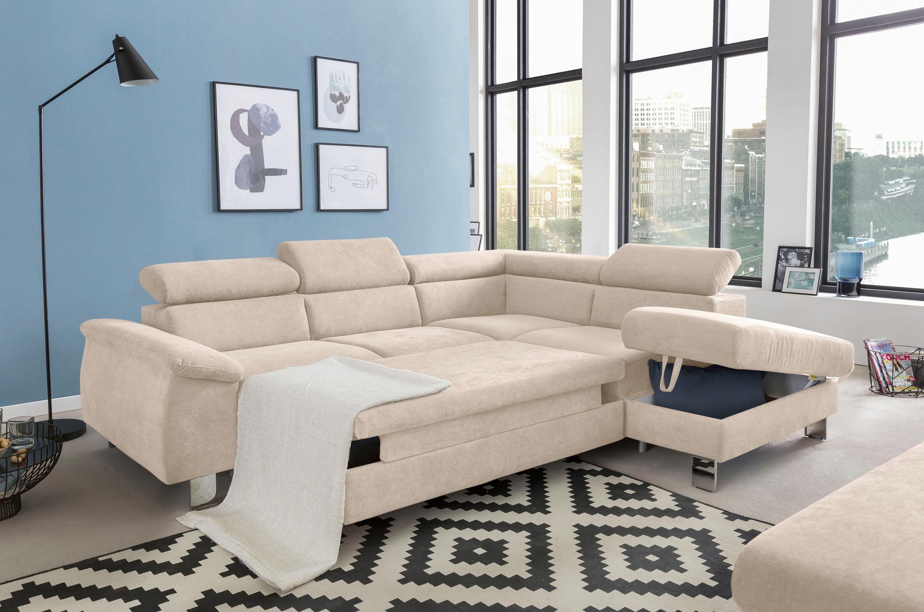 COTTA Ecksofa Komaris L-Form, B: 249 cm, mit Kopfteilverstellung, optional Bettfunktion, Bettkasten & Licht