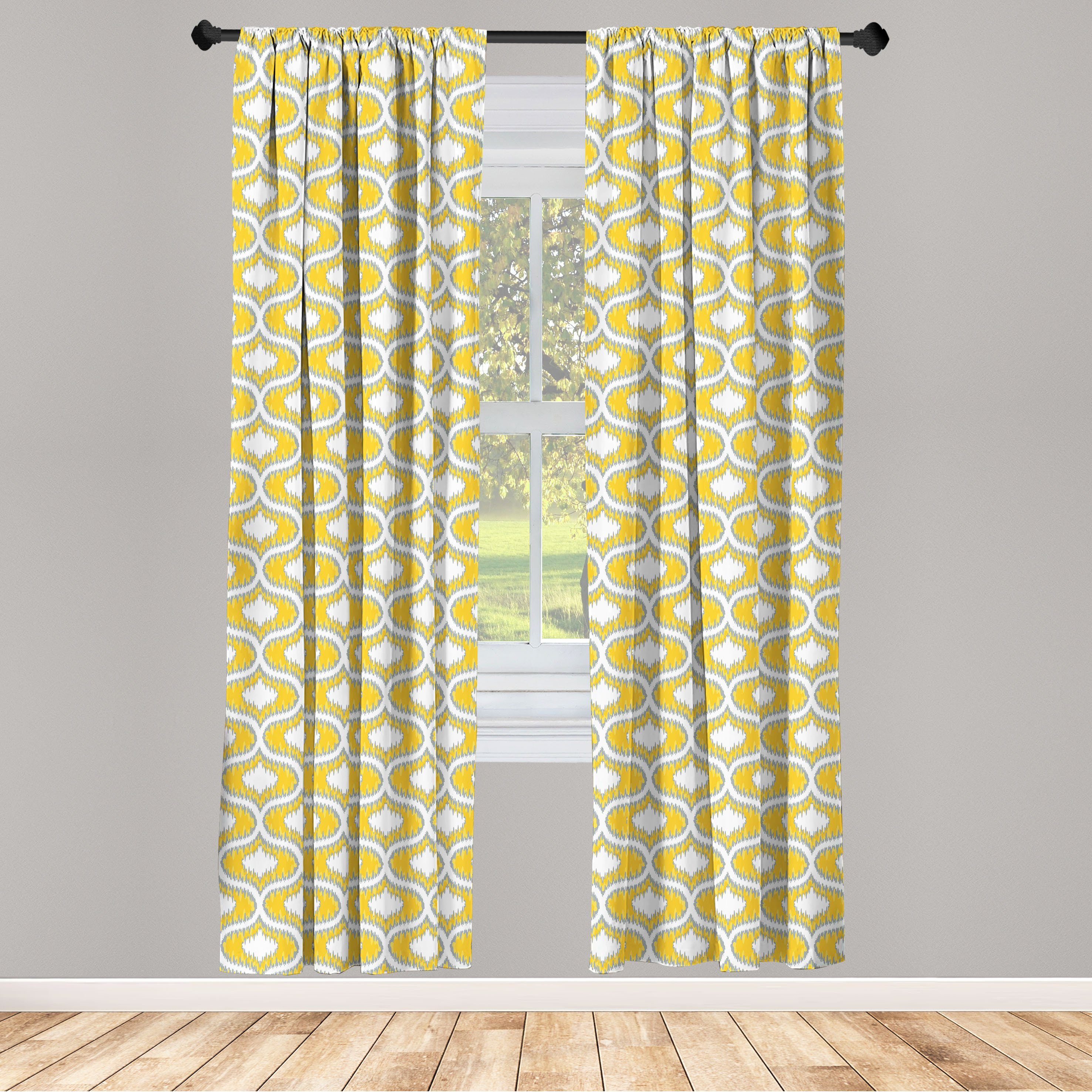 Gardine Vorhang für Gelb ovale Schlafzimmer Formen Abakuhaus, Dekor, Ikat Wohnzimmer Microfaser, Vivid