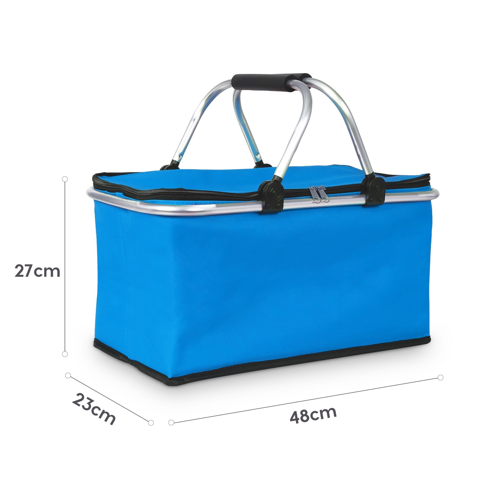 Thermo Einkaufstasche handlich für wuuhoo und blau verstärktes Einkaufskorb Picknick-Korb Material I I mit 3 Griff I Isloierung klap, abwaschbar verstärktem mit faltbar unterwegs