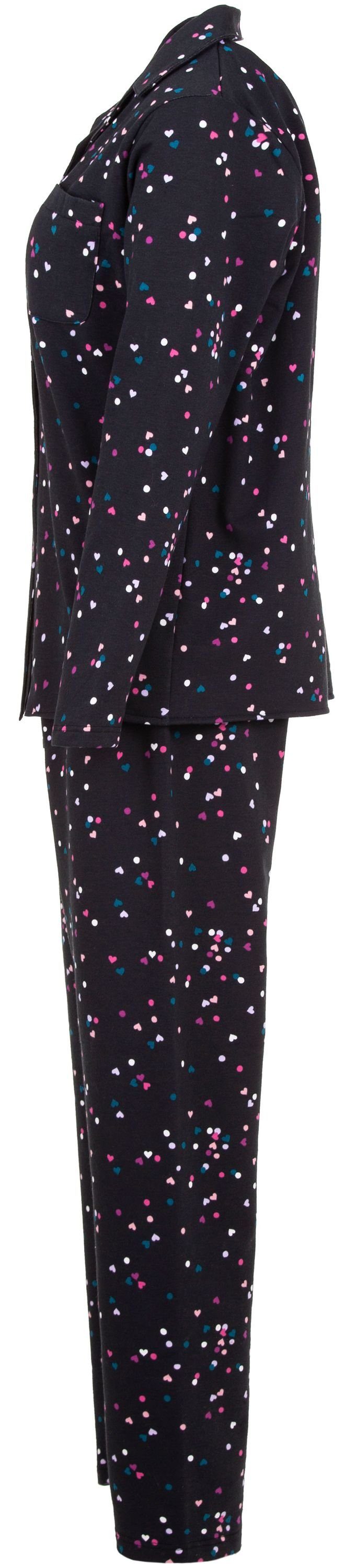 zeitlos Schlafanzug Pyjama Set Thermo - Herz Pünktchen Knopfleiste günstig online kaufen
