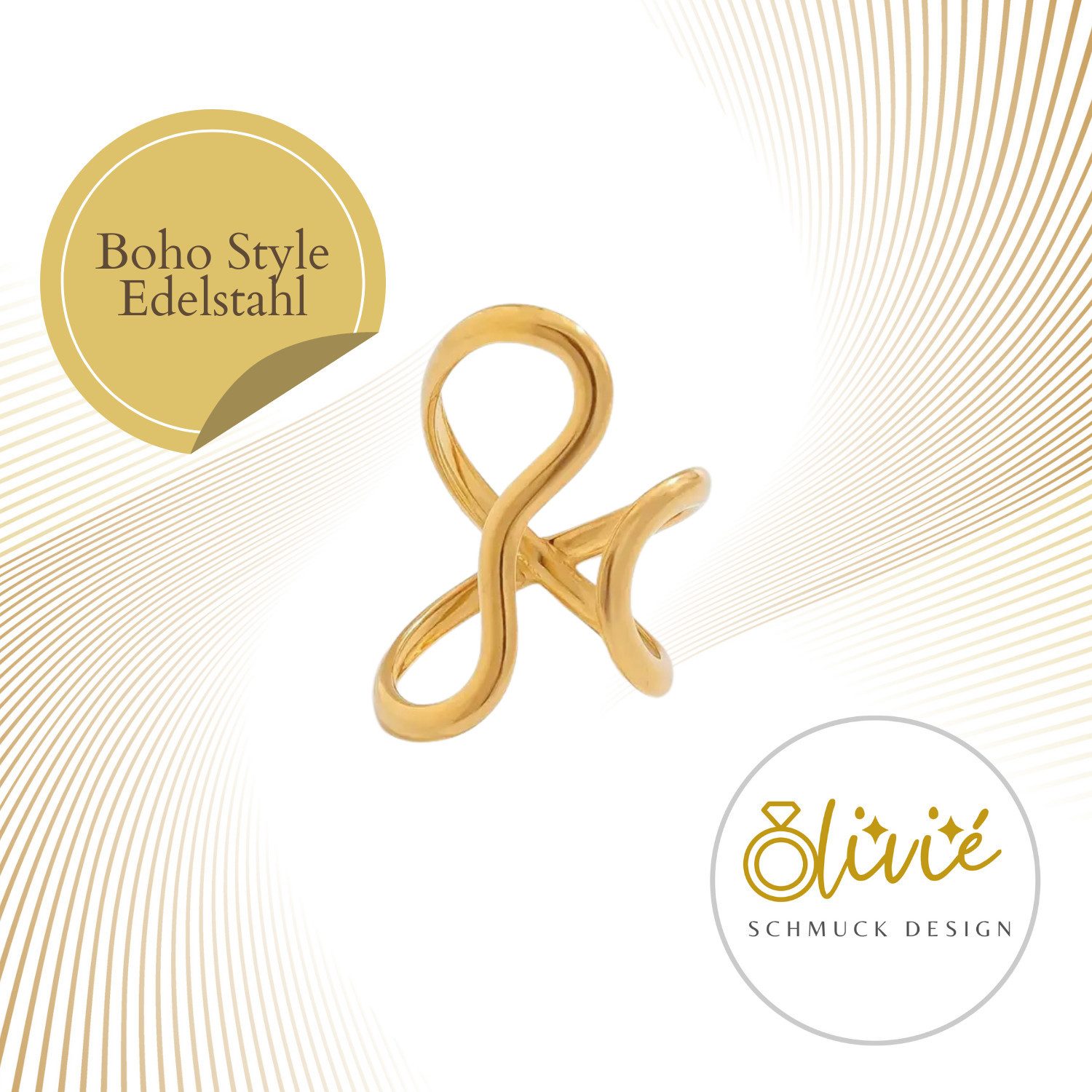 XCOAST Fingerring Verstellbarer Edelstahlring Gold im asymmetrischen Wellen günstig online kaufen