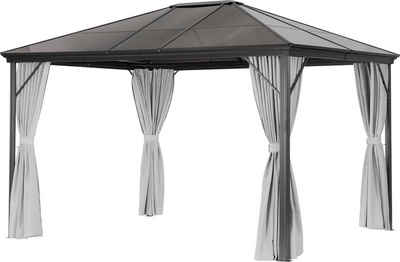 Leco Pavillon PROFI, mit 4 Seitenteilen, 365x300 cm, Aluminium Anthrazit/grau, PVC-Dach grau-transparent