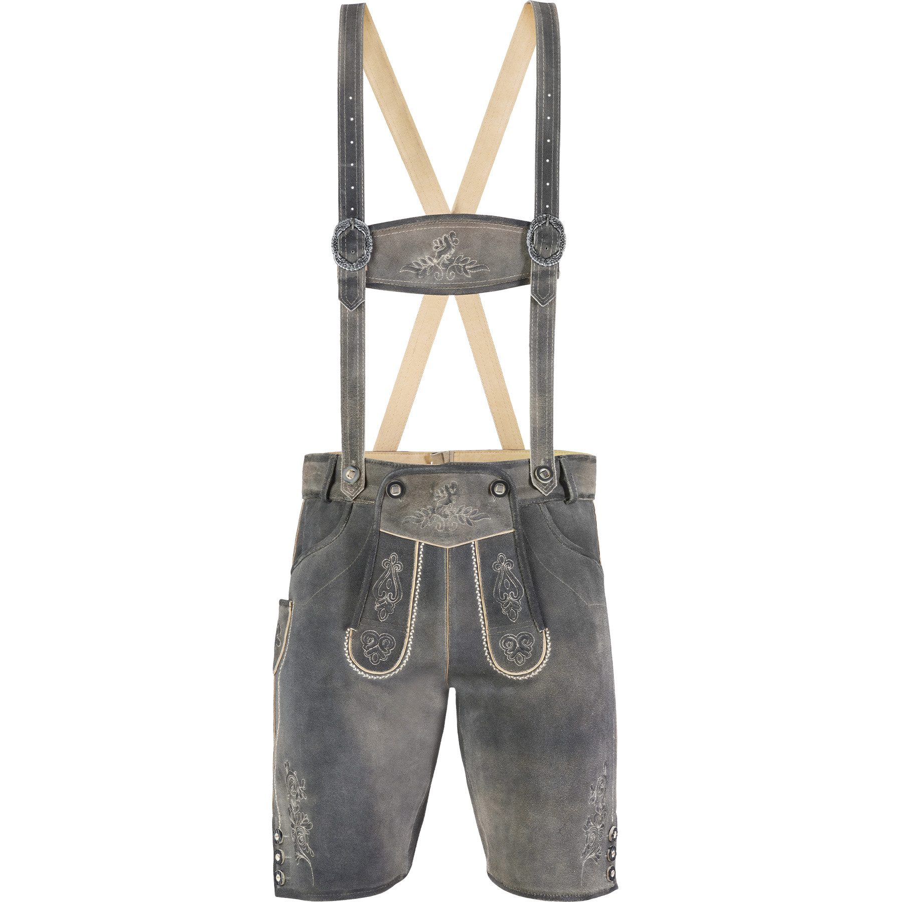 dressforfun Trachtenhose Kurze Herren-Lederhose mit traditionellen Strickereien, hochwertig (Herrenhose Joshua, für Volksfeste in Sandfarben) langlebig, echte K – Bild 2 von 5