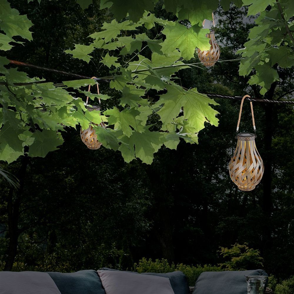 Windlicht Bambusgeflecht Gartendeko Laterne Aufhängen LED-Leuchtmittel Warmweiß, verbaut, Außen-Deckenleuchte, fest etc-shop mit zum Solar