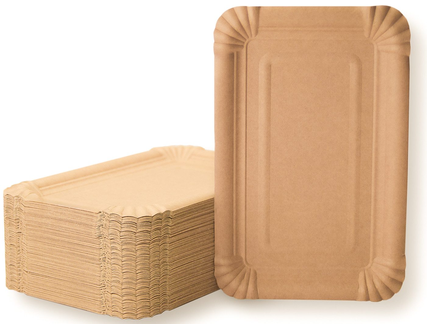 Vivopack Einwegteller Pappteller eckig 13x20cm, braun, Frischfaser, Einwegteller, (200 St), biologisch abbaubar, robustes Design, Frischfaser