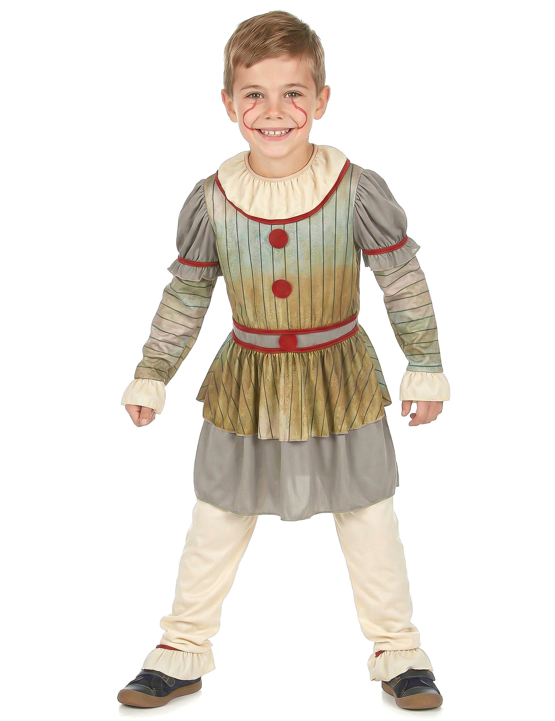 JADEO Kostüm Halloween-Clown-Kostüm für Kinder grau-beige-rot