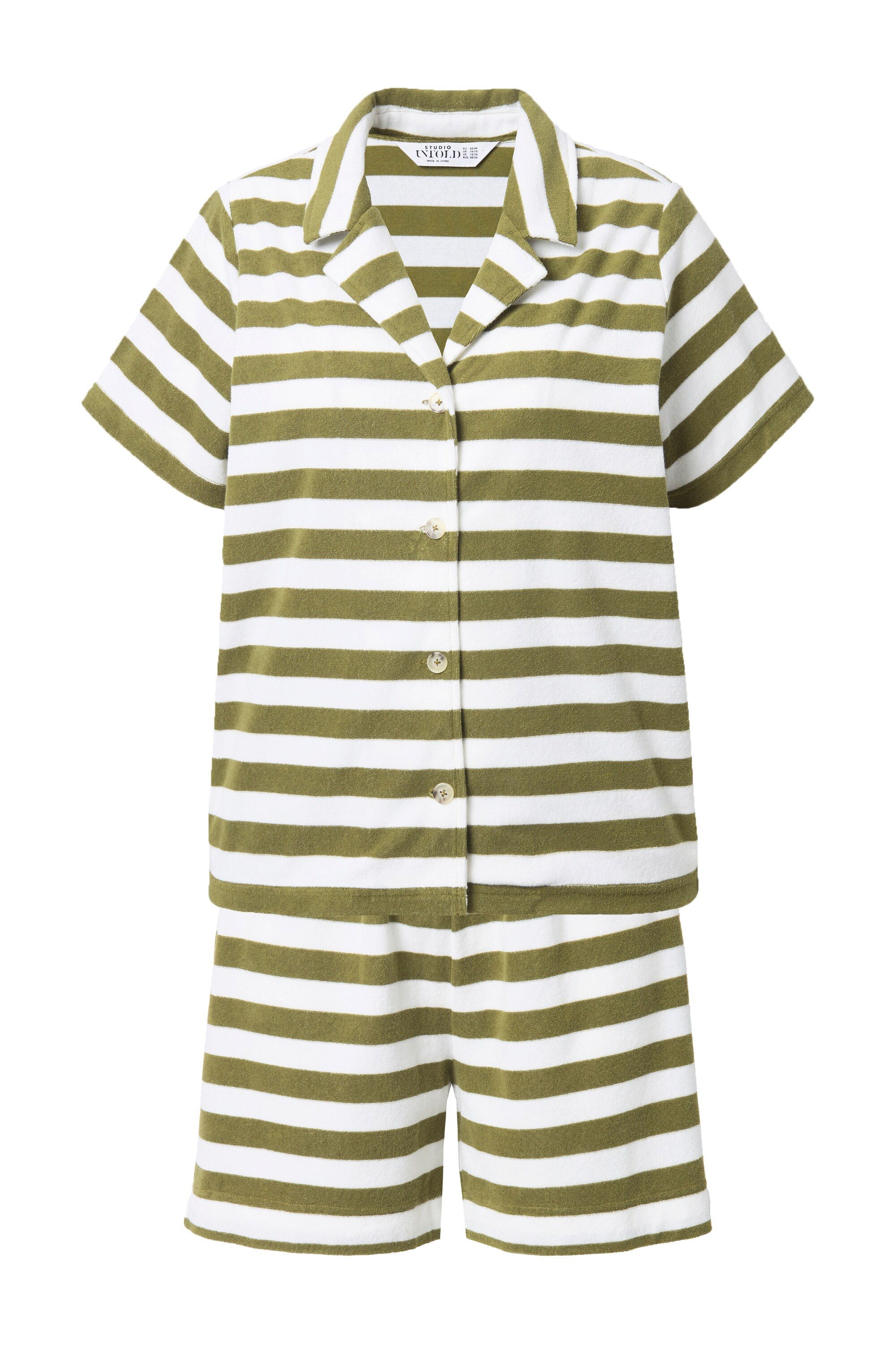 Studio Untold Pyjama Schlafanzug kurzer Zweiteiler Frottee Ringel günstig online kaufen