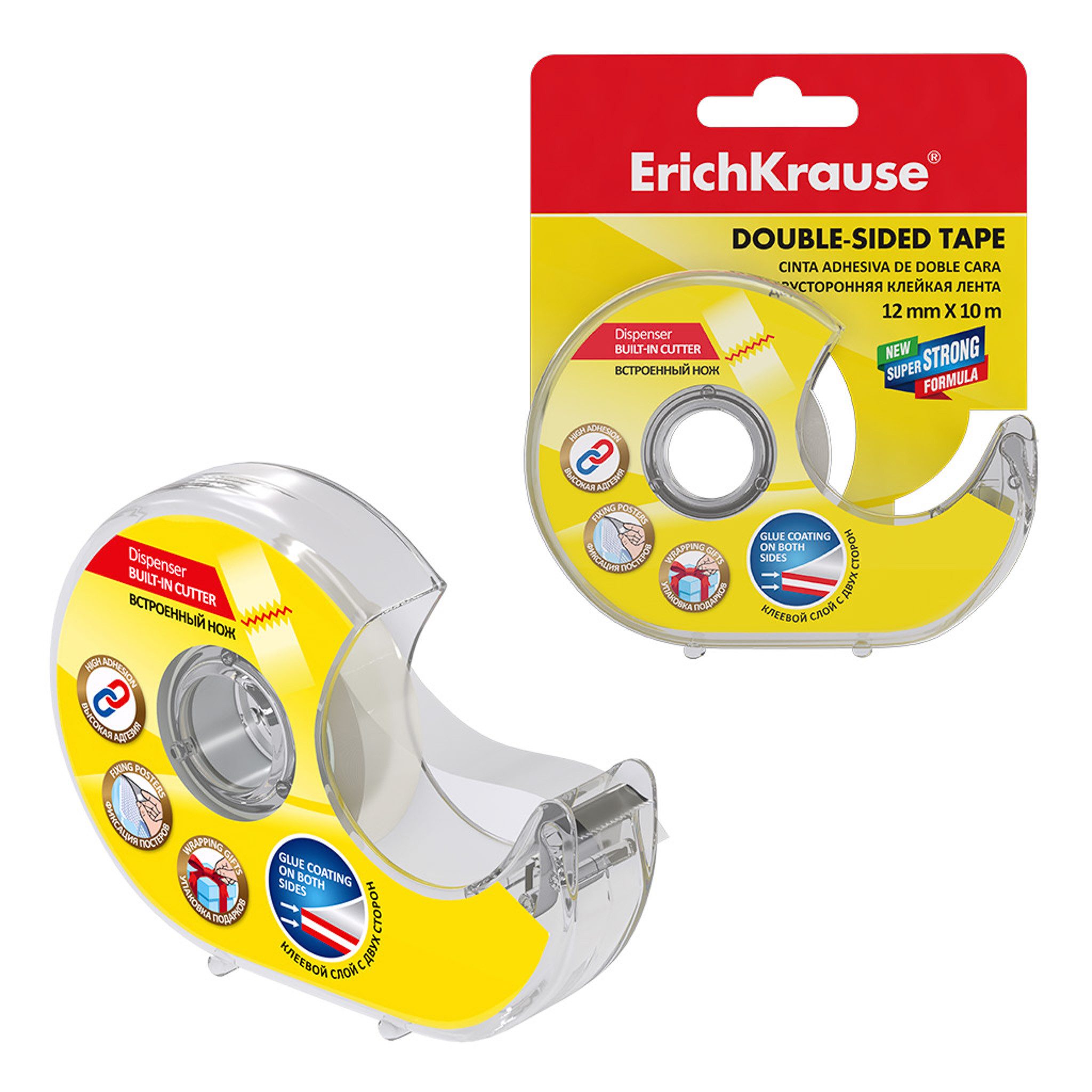 Erich Krause Klebeband Doppelseitiges Klebeband 12mm x 10m im Dispenser 1 Stück transparent