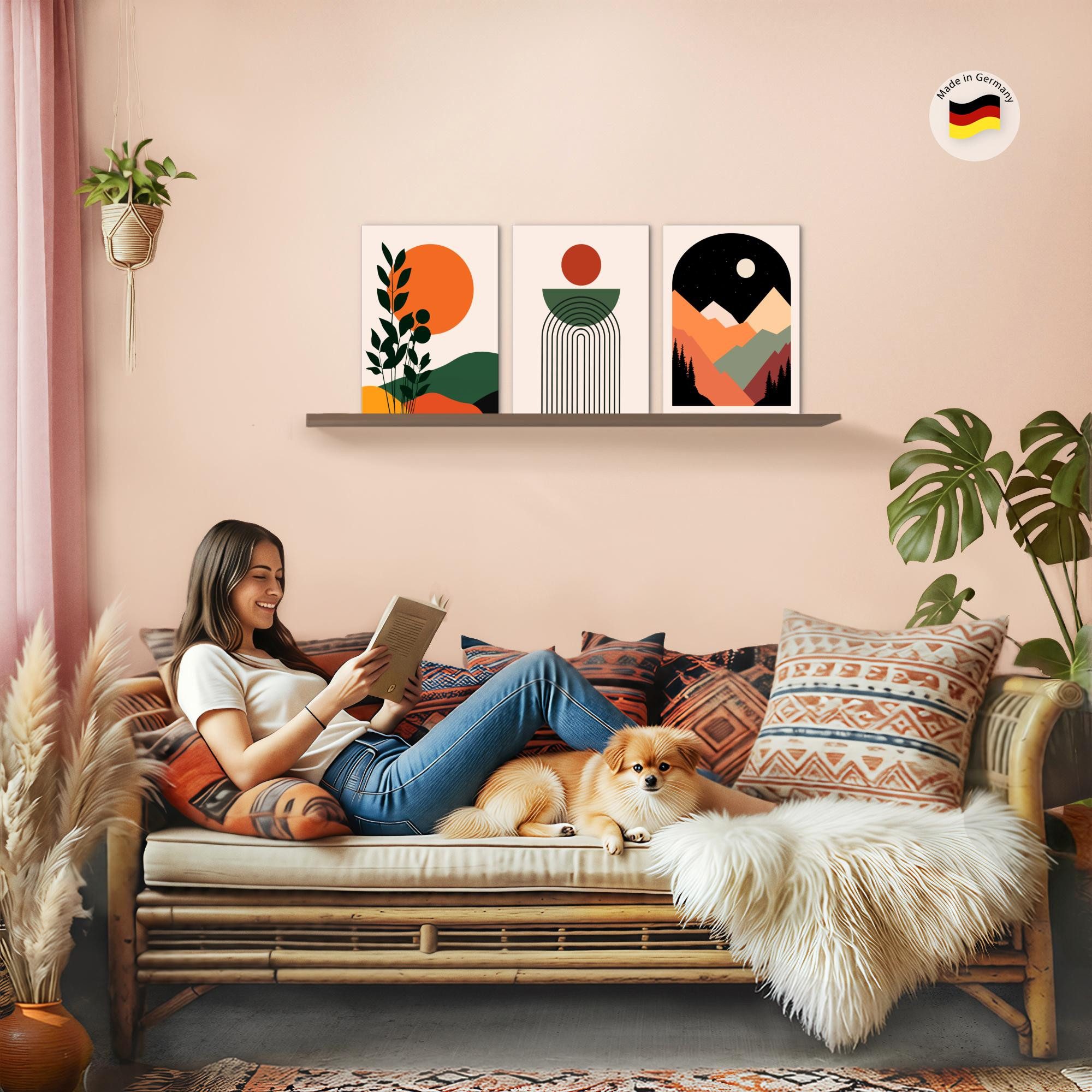 Novart Wandbild Modern Abstrakt Boho Style Figuren Deko Bohemian Aesthetic Bilder, 3 Bilder 30x40 cm (3 St)