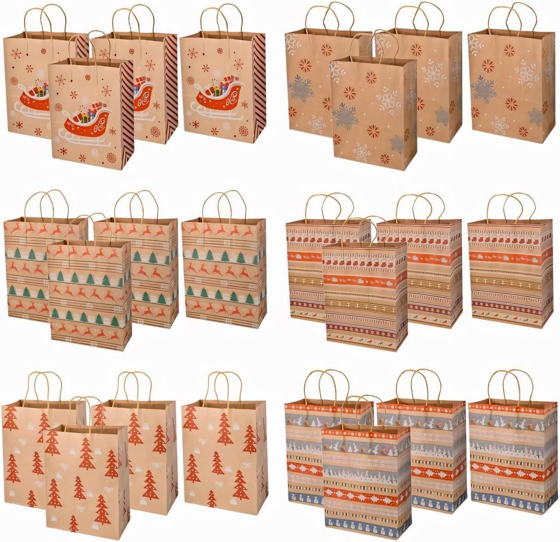 FELIXLEO Geschenkbox Geschenktüten für Weihnachten 24 Papiertüten mit Henkel (27x21x11 (1 St)
