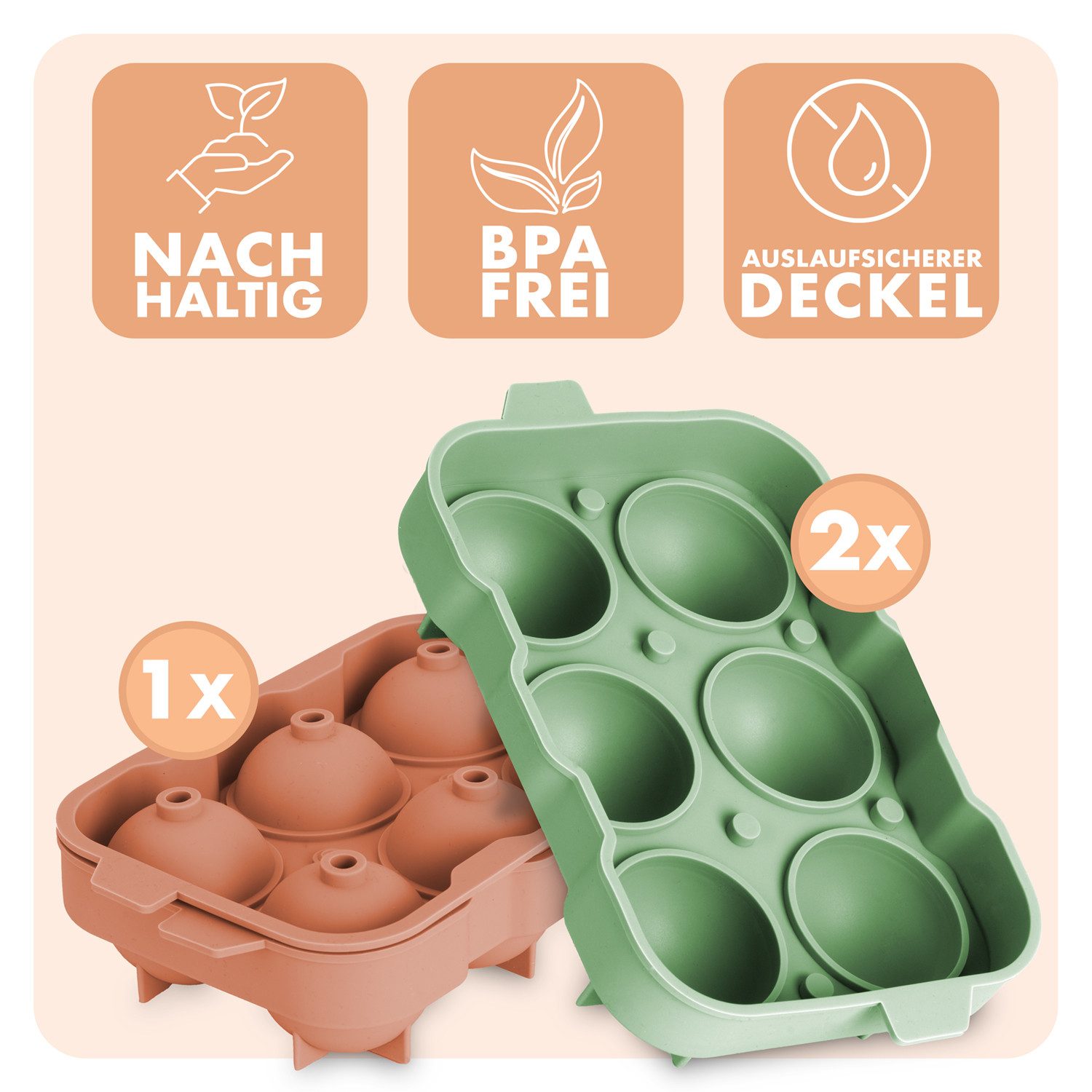 Blumtal Eiswürfelform Eiswürfelformen Silikon mit Deckel - BPA-freie Silikon Eiswürfelform, (3-tlg)