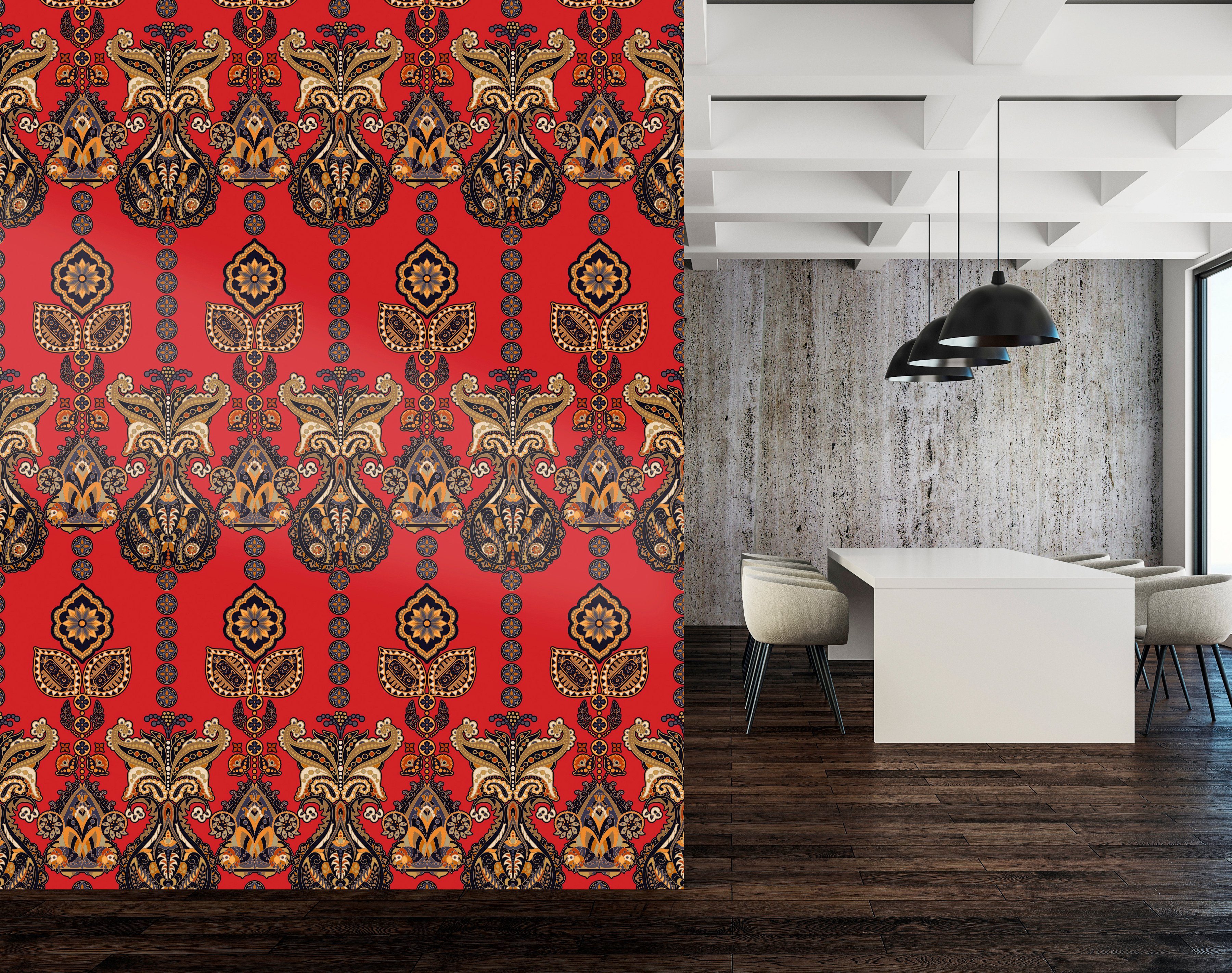 queence Vinyltapete Nila, glatt, Kunst, bedruckt, Antikoptik, Barock, 90x250cm, selbstklebend, kinderleichte Anbringung, Sticker