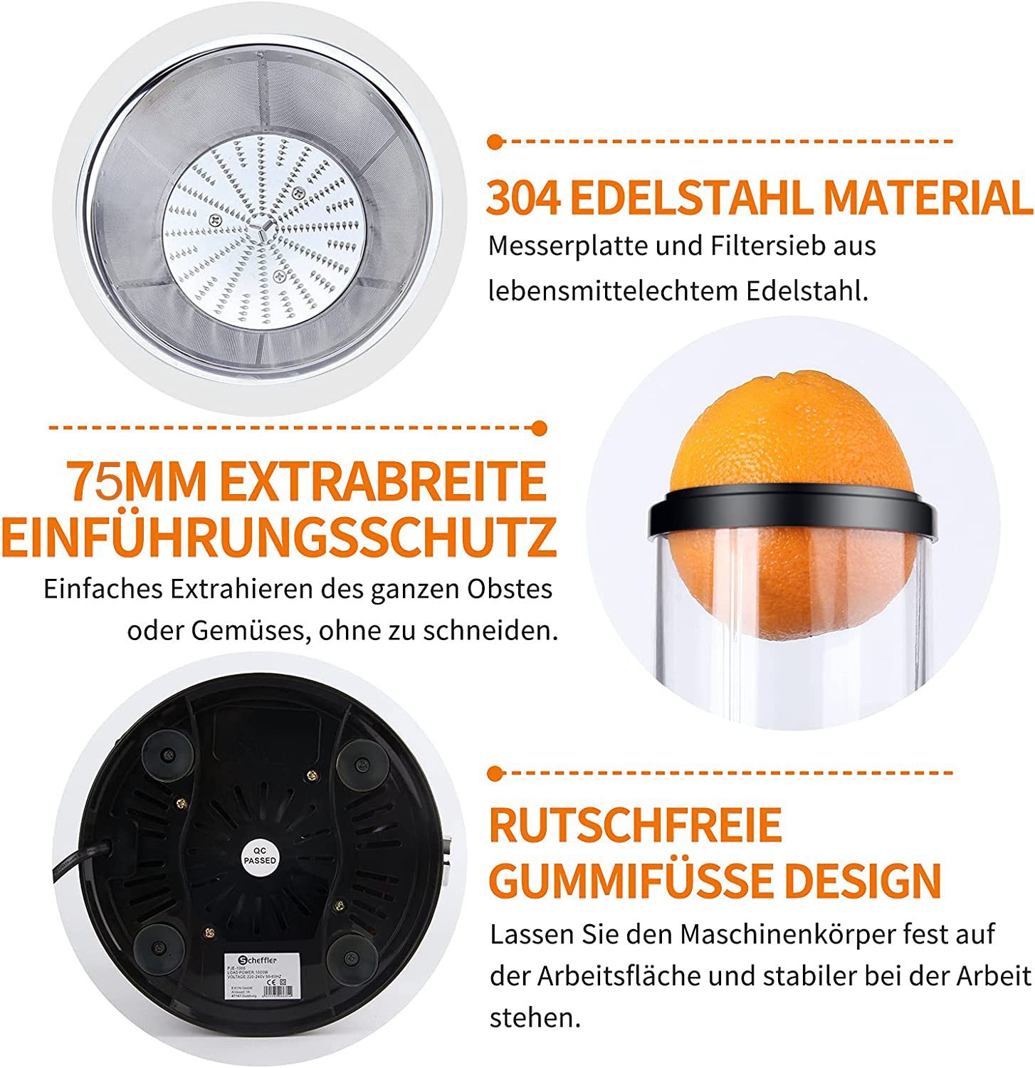 Forrlite Entsafter Entsafter, Entsafter Gemüse und Obst, 600W Entsafter aus Edelstahl, 600 W, Schnelles Zentrifugal-Entsafter, Füllöffnung und 3 Geschwindigkeiten