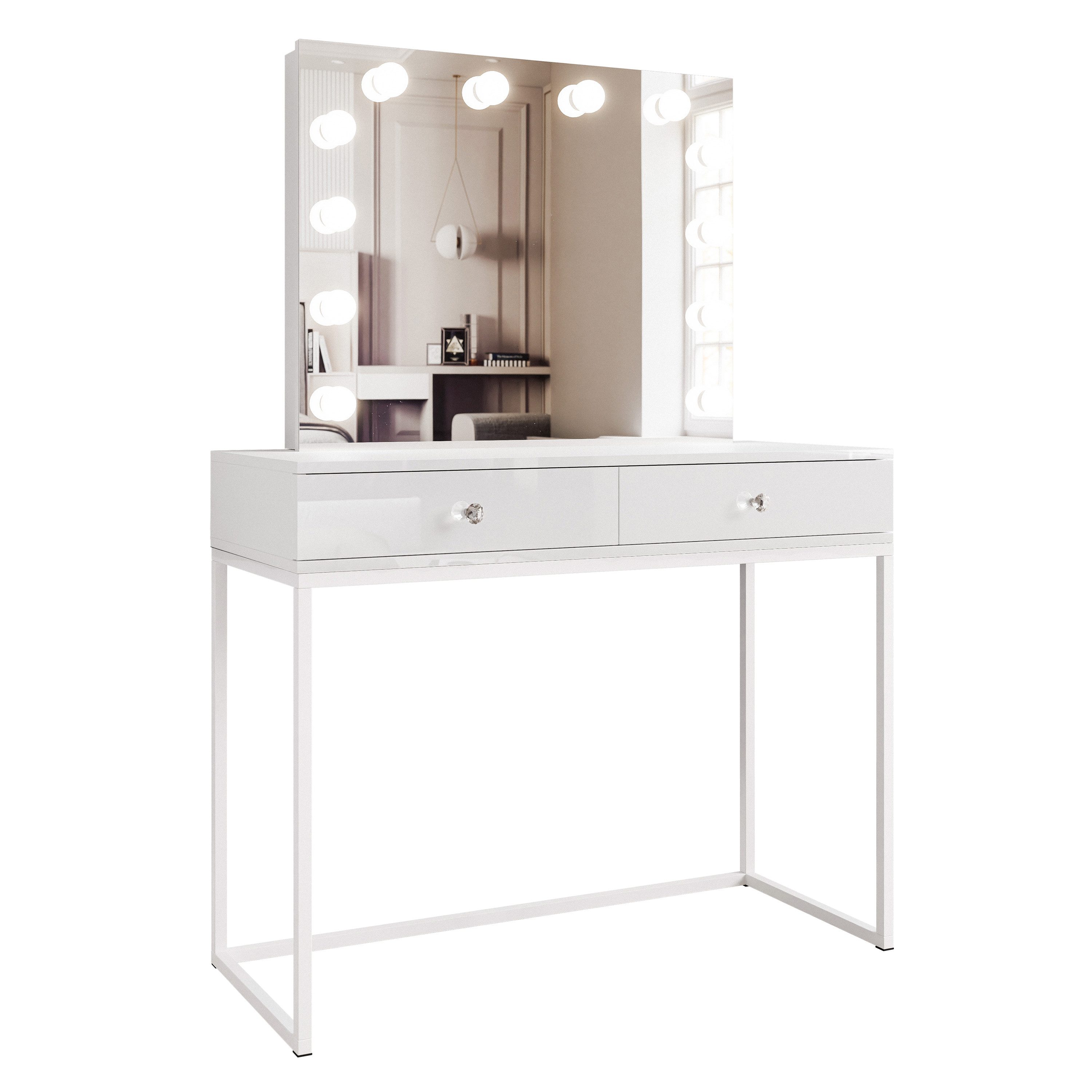 Schminktisch BLANCO LOFT ELITE mit Spiegel und Beleuchtung