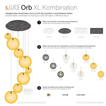 s.luce Pendelleuchte XL Galerieleuchte Orb 8-flammig mit Modular Baldachin Schwarz/Klar