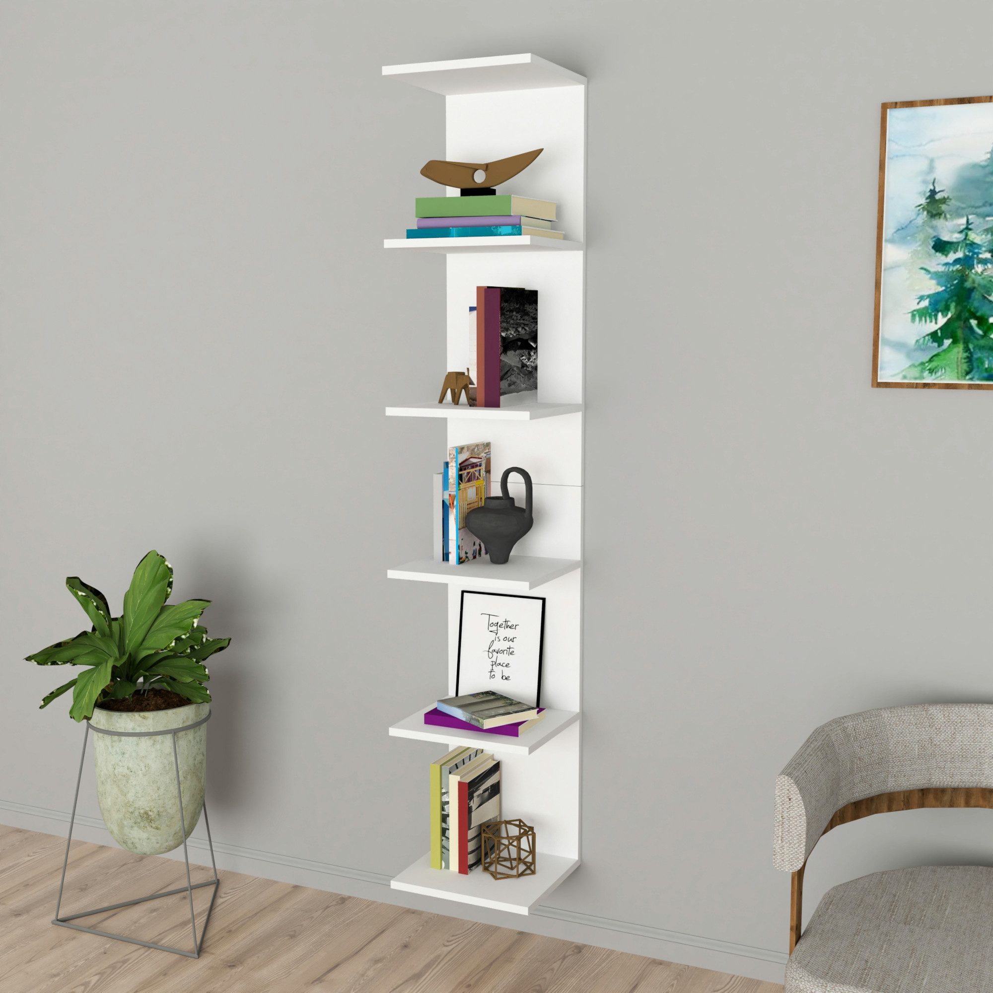 en.casa Wandregal, »Surahammar« 180 x 35 x 32 cm mit 6 Ablagen Weiß