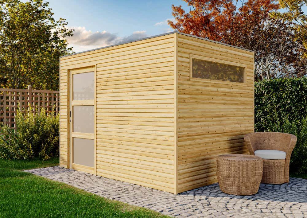 Thumbnail - Alpholz Gerätehaus Holz QBS (optional mit Schleppdach), BxT: 300x210 cm, in Kesseldruckimprägniert mit 28mm Wandstärke
