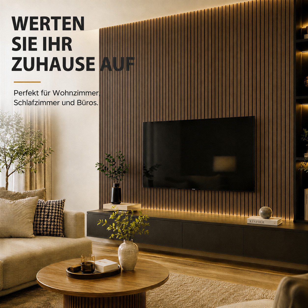 BlingBin Wandpaneel Selbstklebende 3D Wandpaneele, Lamellentapete, Holzlatten-Tapete, BxL: 60x300 cm, 1,8 qm, (3D Wandverkleidung in Rollenform, 1-tlg., wanddek – Bild 5 von 5