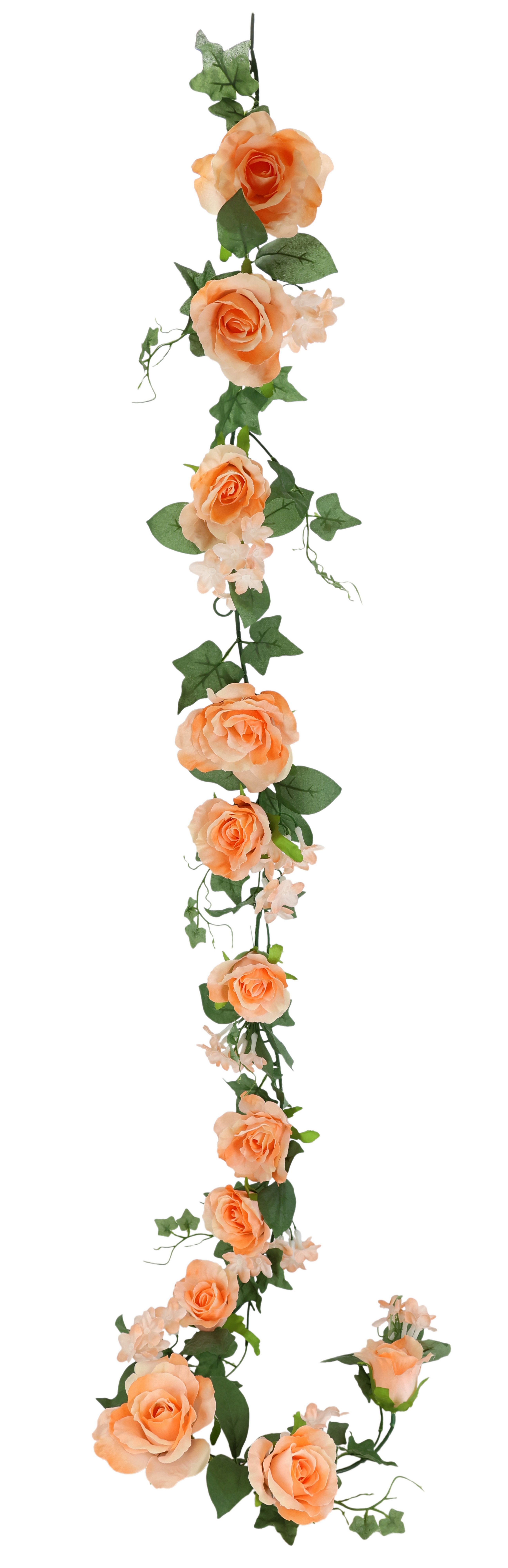 Kunstblume Girlande Rosen mit Blüten 185cm für Hochzeit Party Garten Geburtstag Rose, I.GE.A., Höhe 185 cm, Rosengirlande Pflanze Dekoblume Blumengirlande Künstlich Seidenblumen