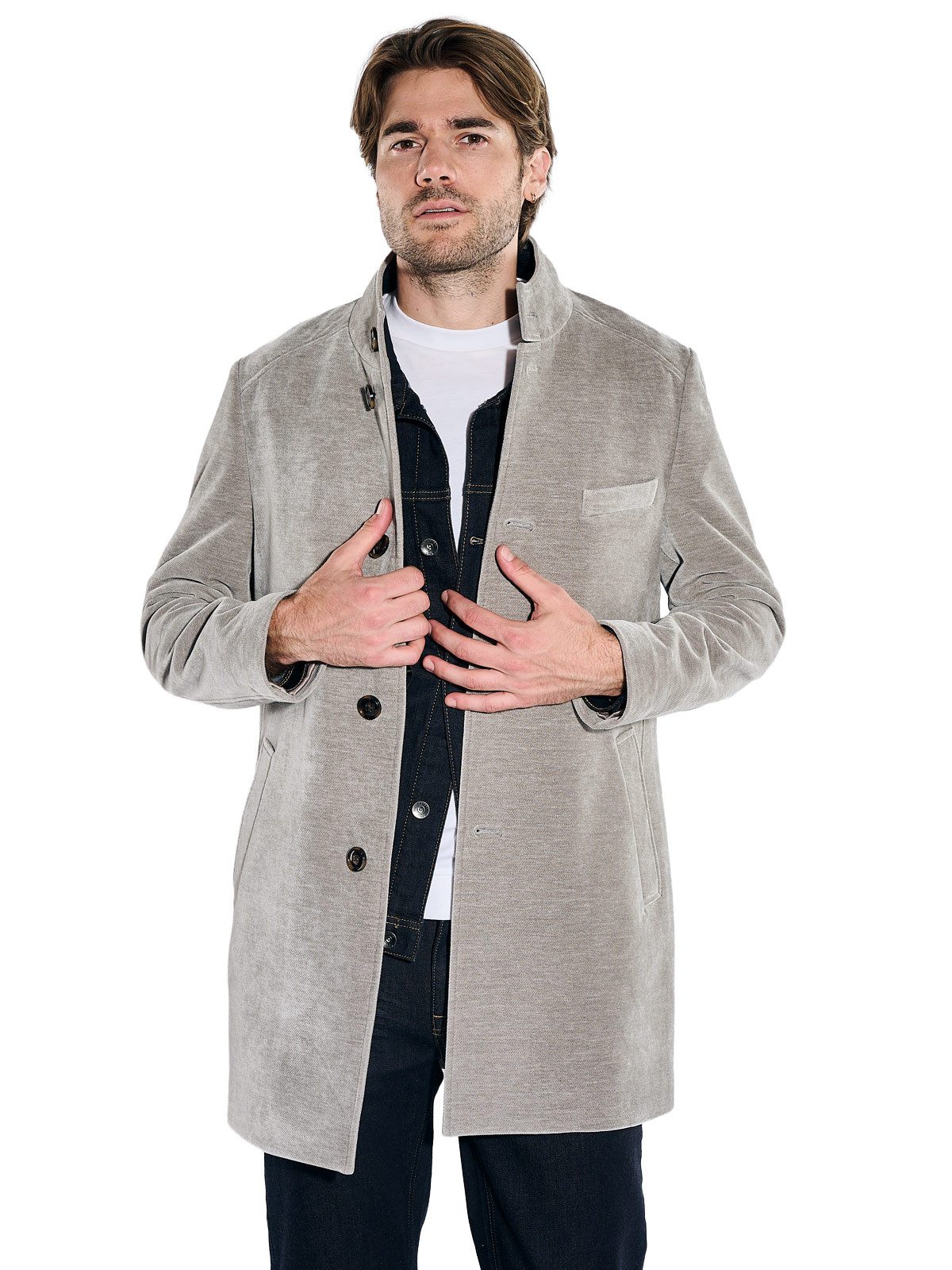 emilio adani Kurzmantel Herren Mantel mit dezenter Struktur, Beige
