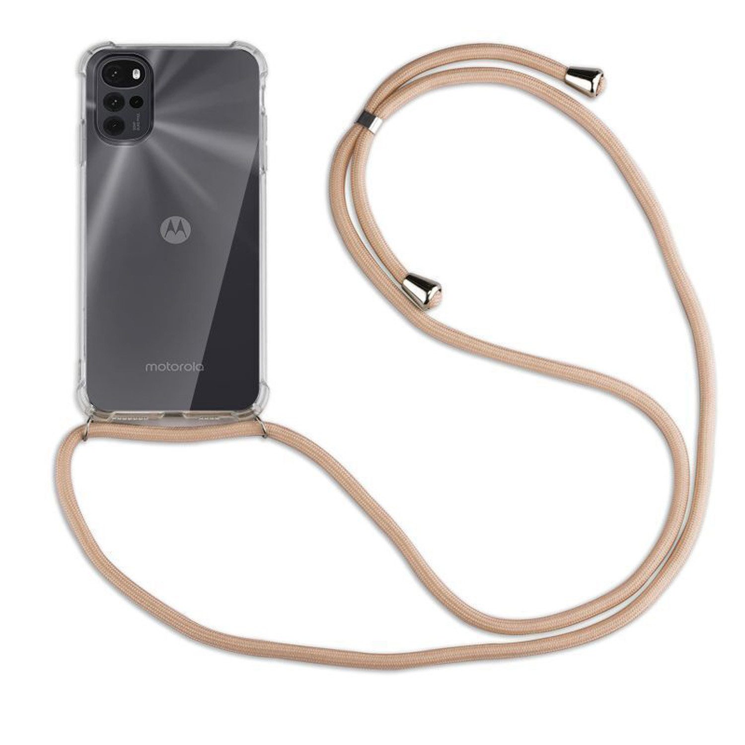 betterfon Handykette für Motorola Moto G22 Handyhülle mit Band & Kordel Bumper Beige/Braun, Hände frei – mit Silikonhülle & Schnur für flexiblen Alltag