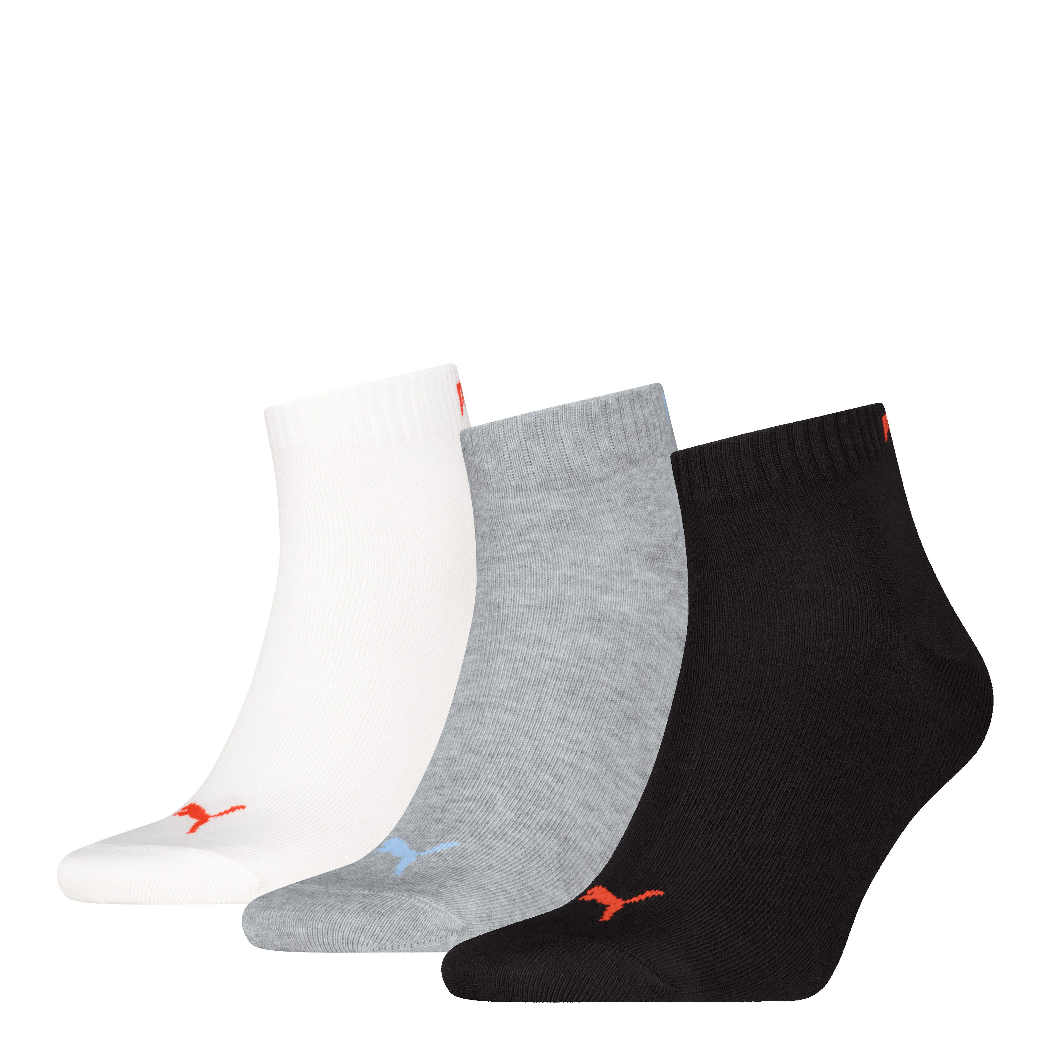 PUMA Kurzsocken PUMA UNISEX QUARTER PLAIN 3P (3 Paar) Atmungsaktiv, Rippenbündchen, weiche Baumwollmischung