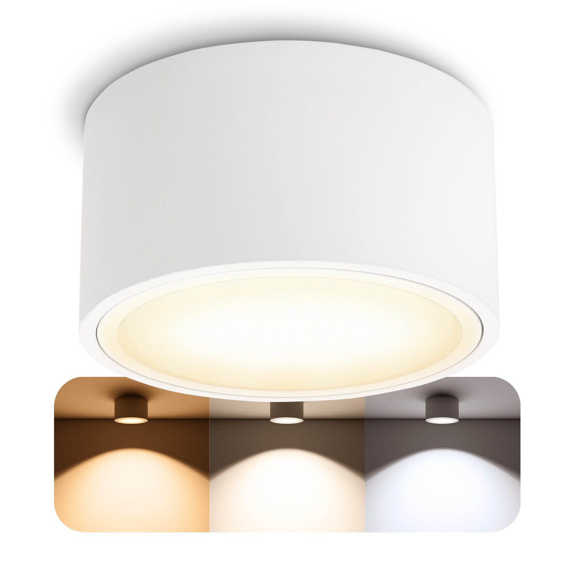 SSC-LUXon LED Aufbaustrahler Flacher LED Aufbaustrahler CELI-X in rund matt mit 5W drei Lichtmodi, Warmweiß